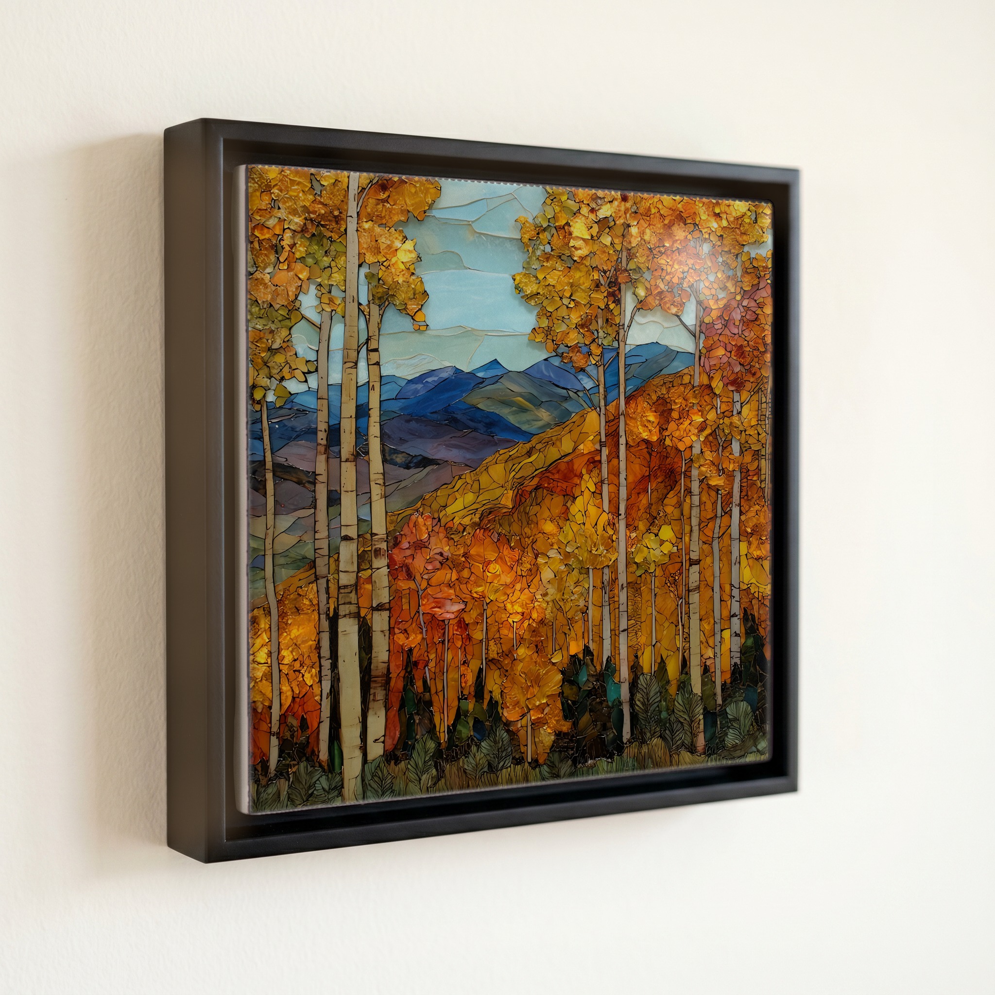 shown in a slim black floating frame · 6 × 6 in