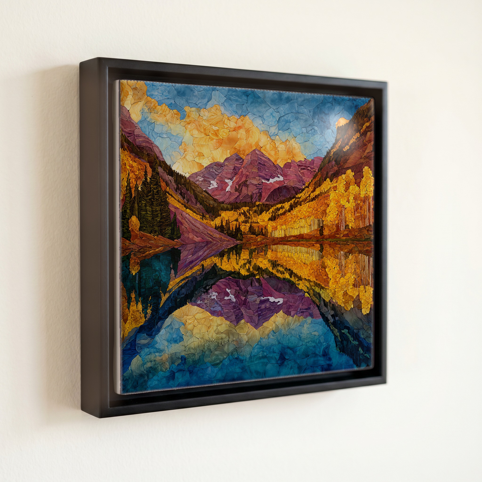 shown in a slim black floating frame · 6 × 6 in