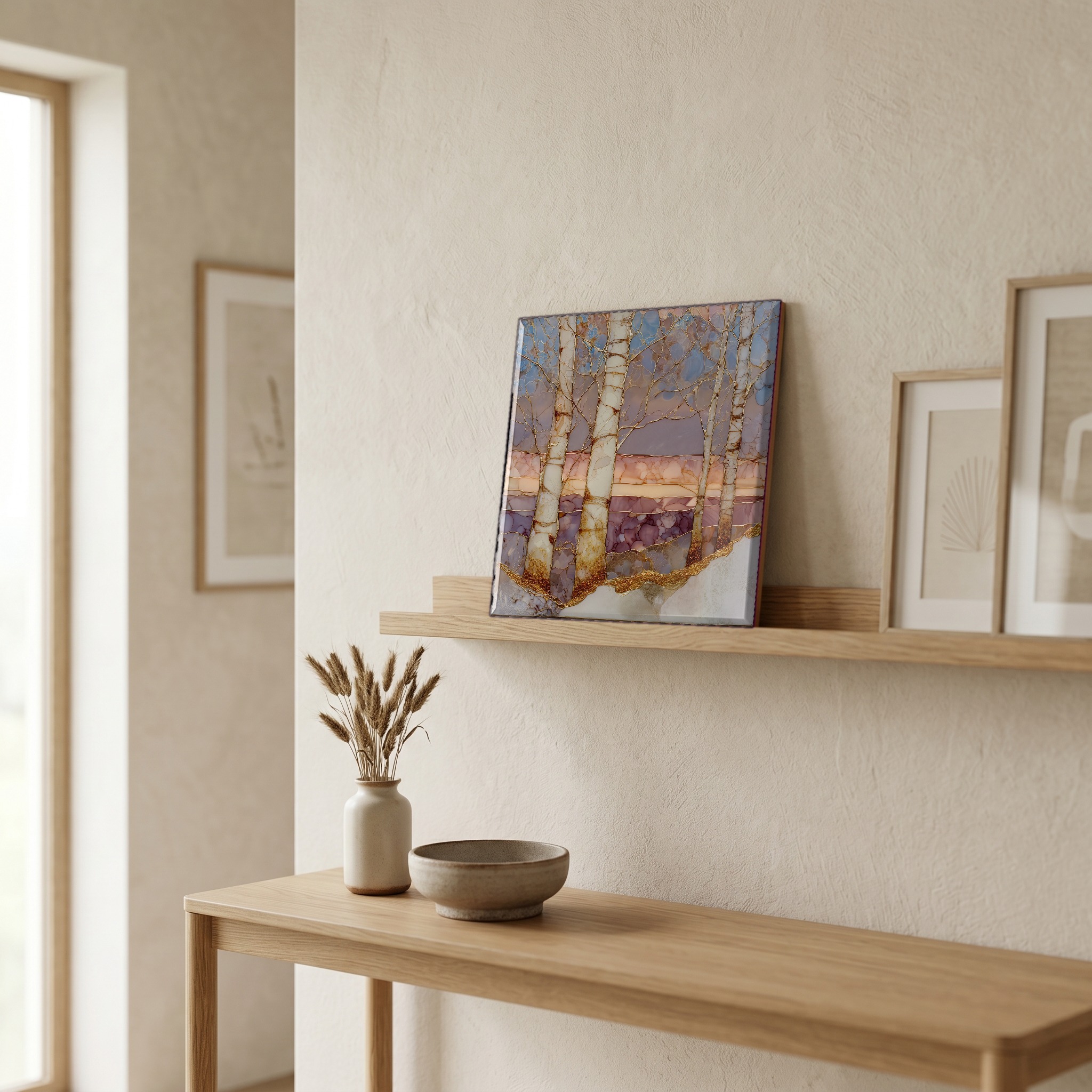 On a picture ledge, where the light comes in.
