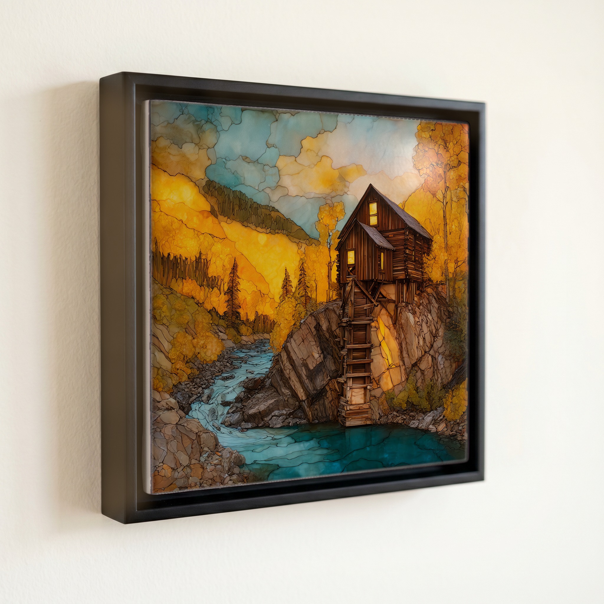 shown in a slim black floating frame · 6 × 6 in