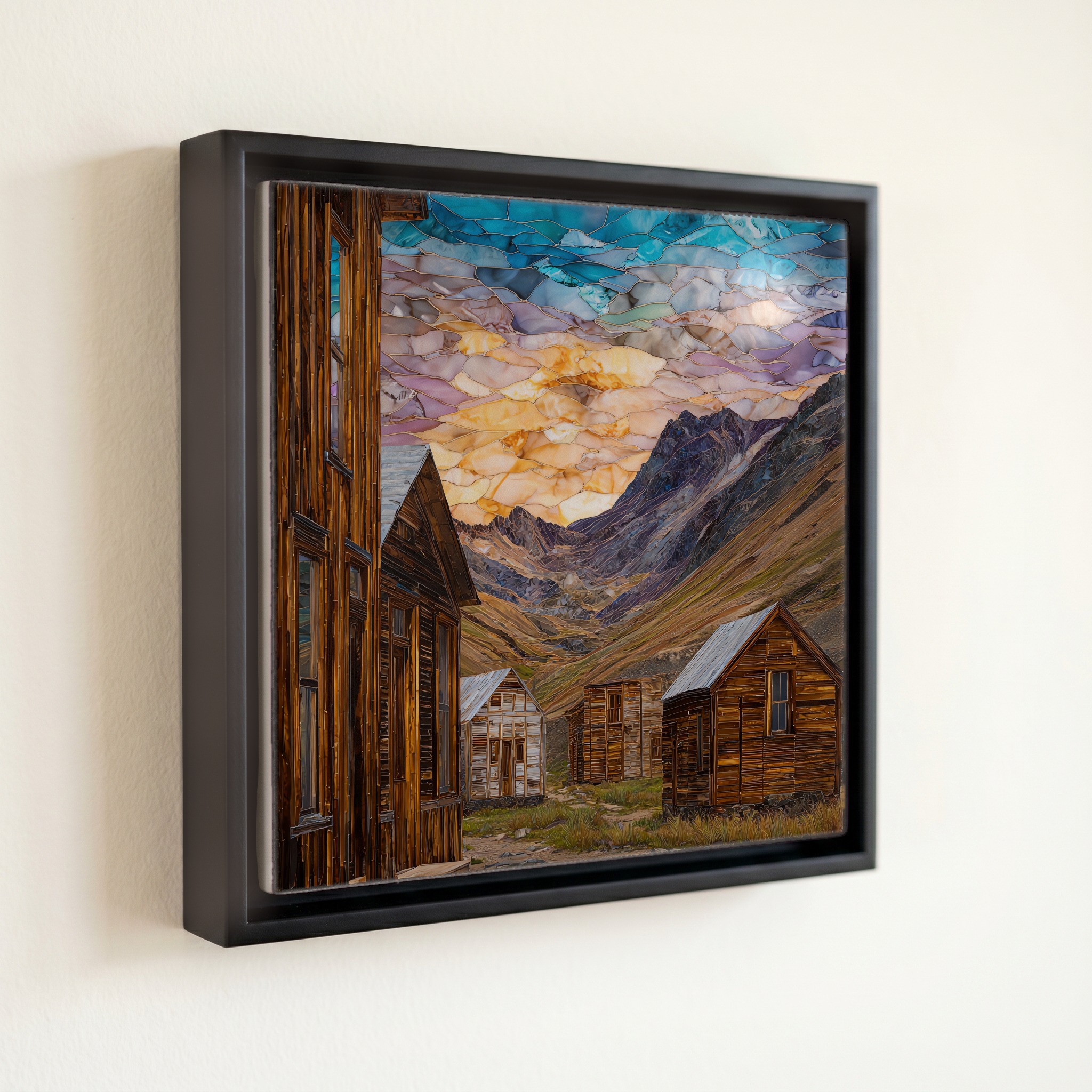 shown in a slim black floating frame · 6 × 6 in