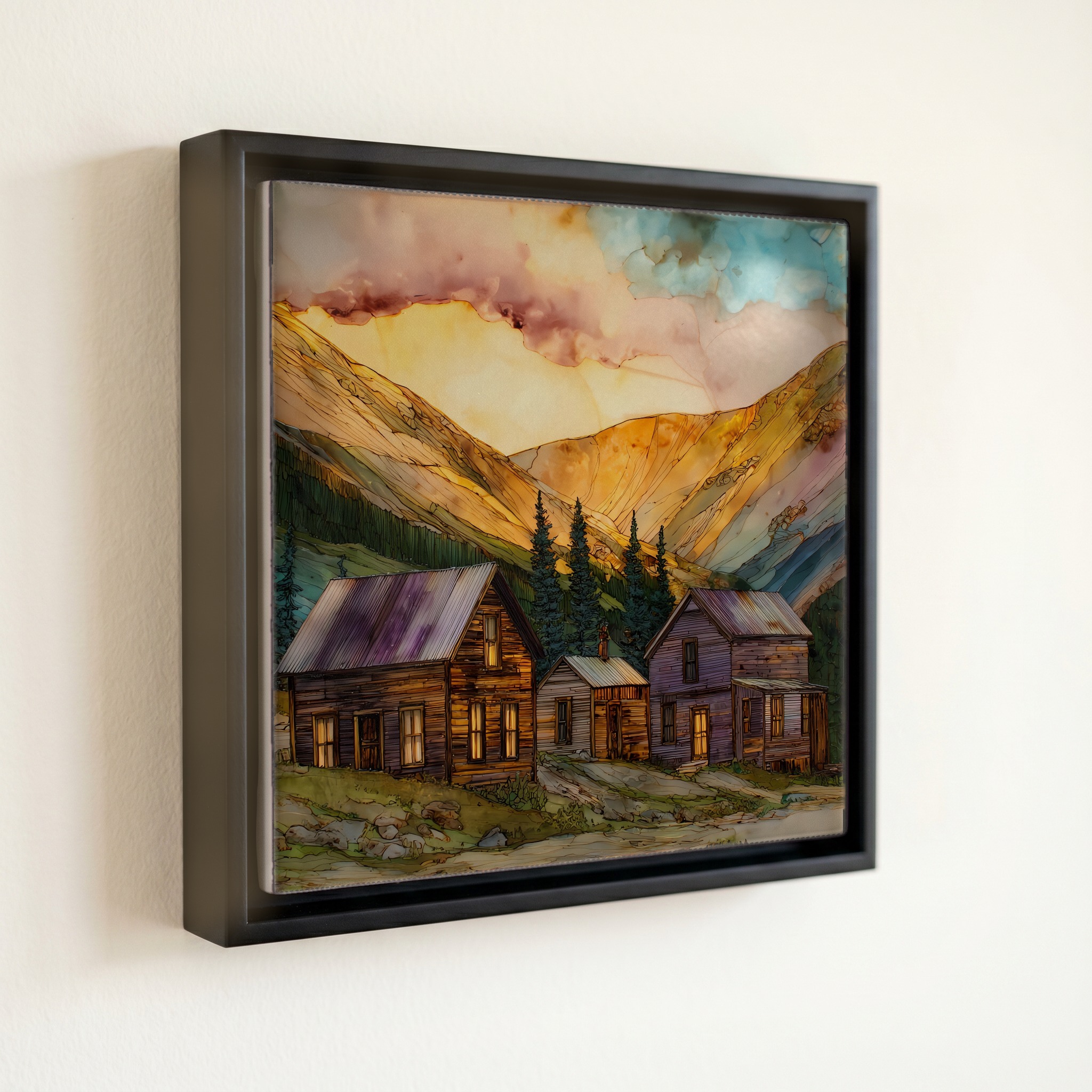 shown in a slim black floating frame · 6 × 6 in