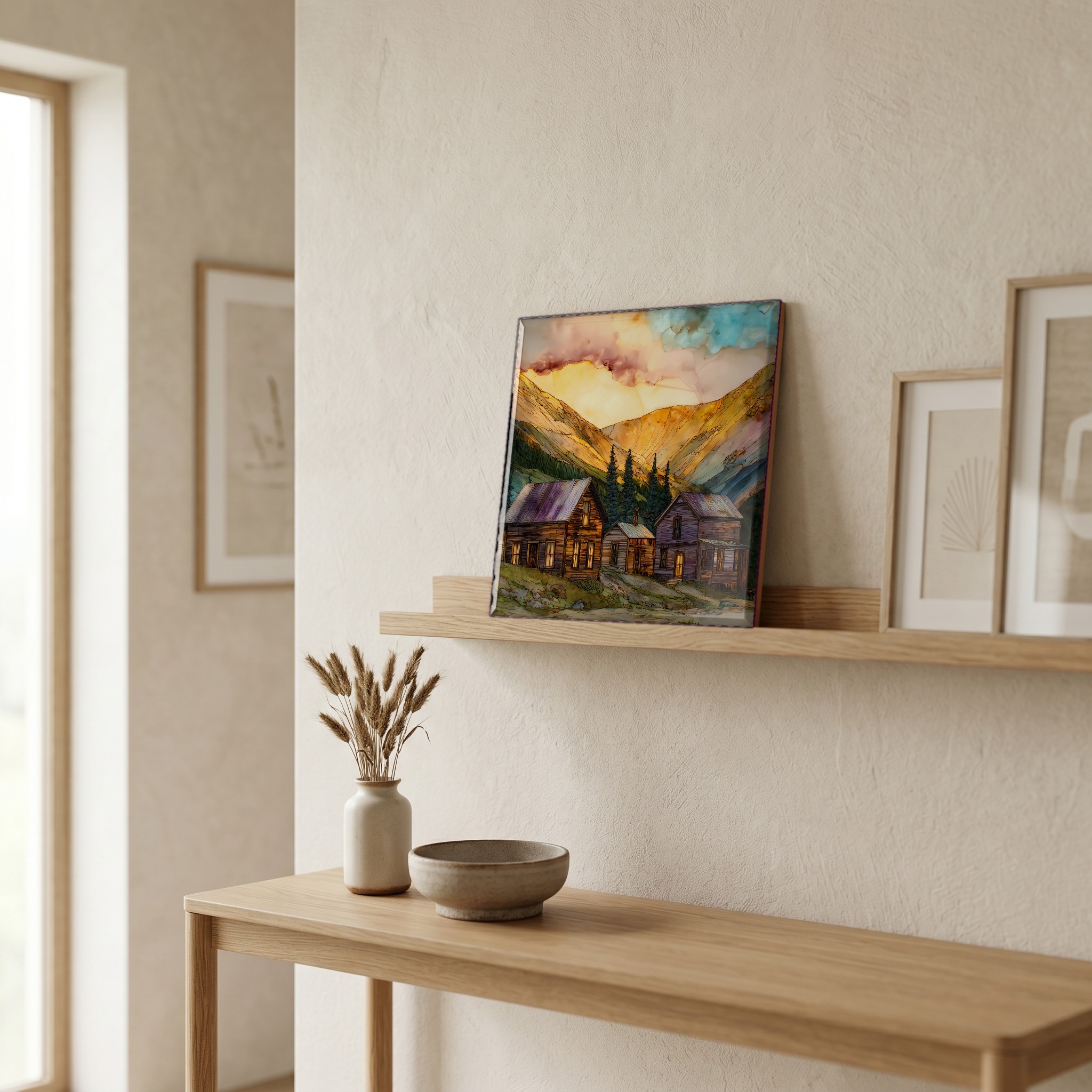 On a picture ledge, where the light comes in.