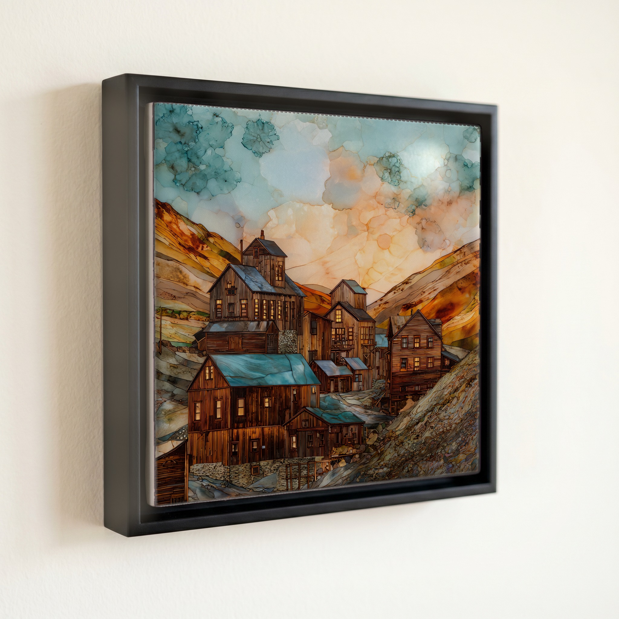 shown in a slim black floating frame · 6 × 6 in