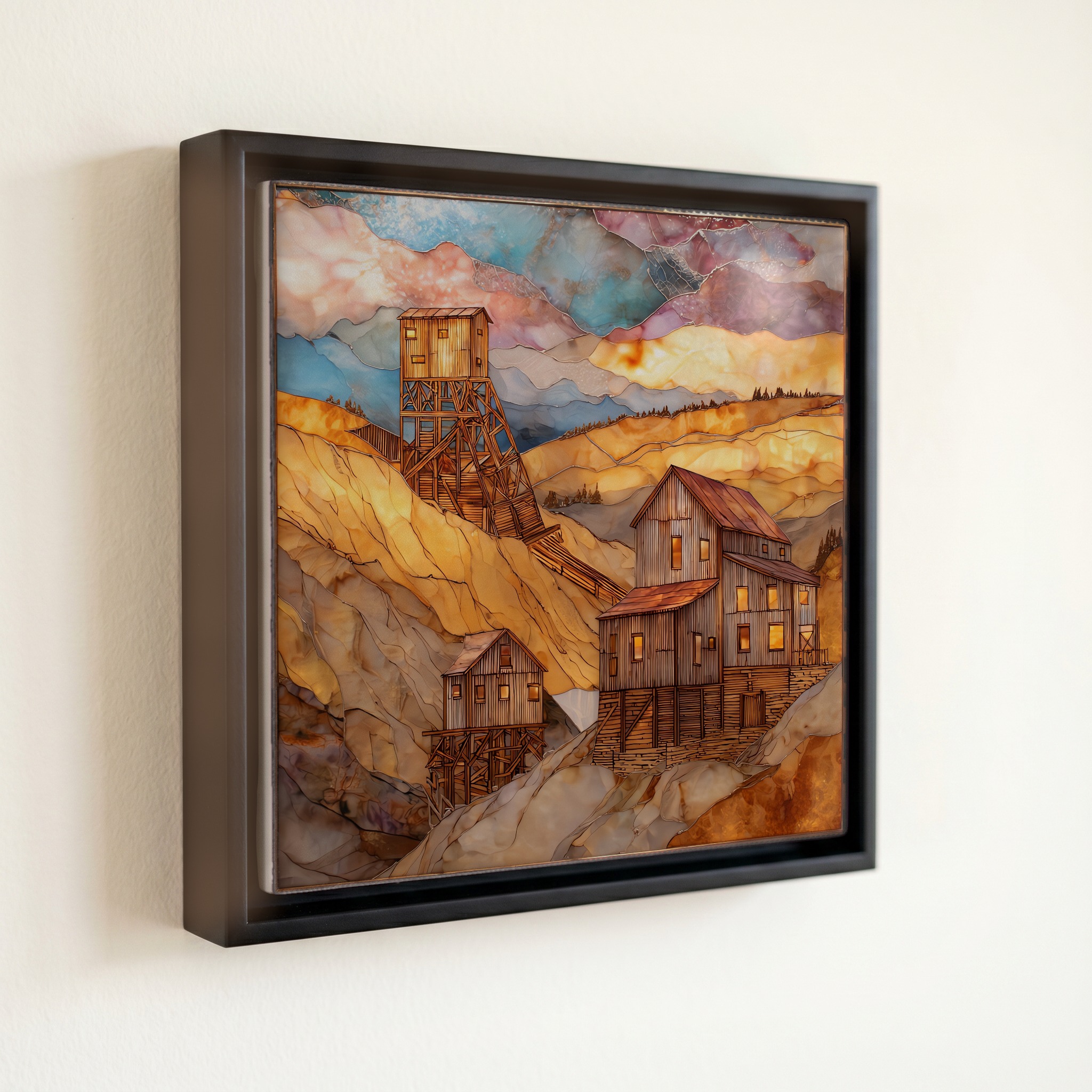 shown in a slim black floating frame · 6 × 6 in