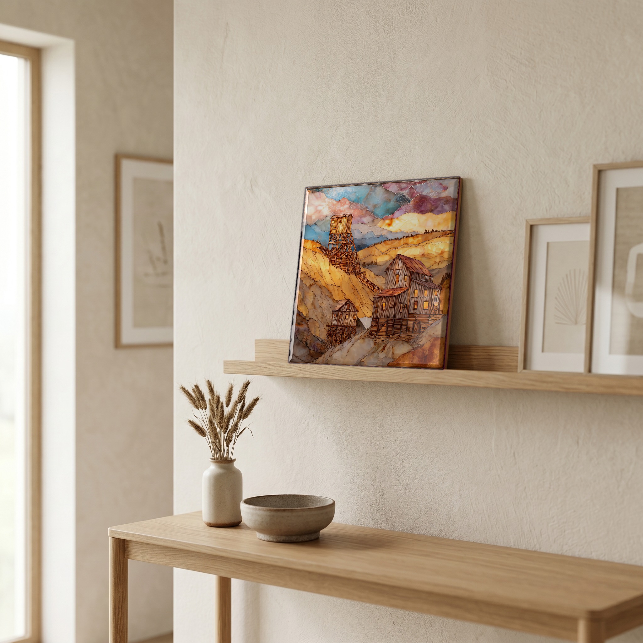 On a picture ledge, where the light comes in.