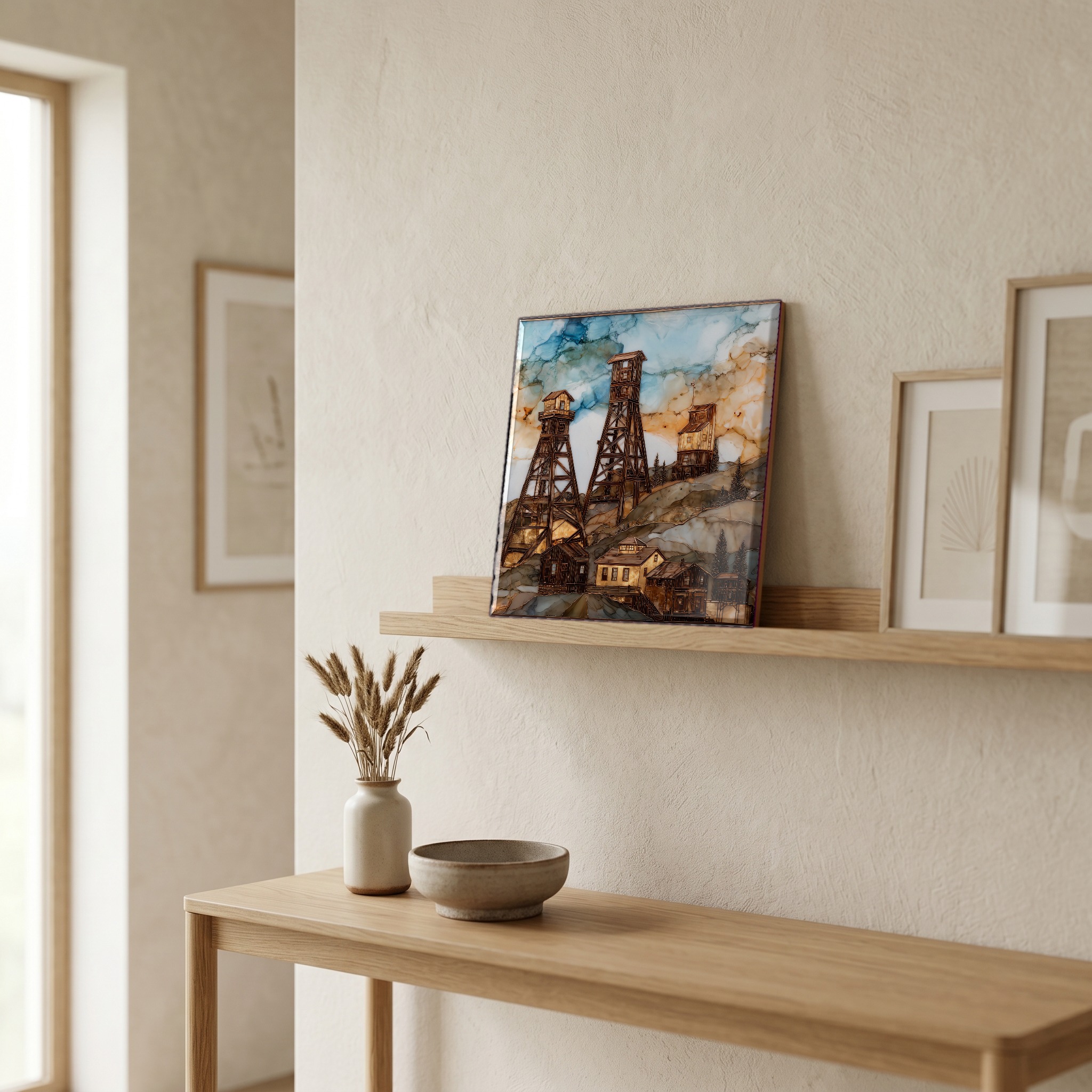 On a picture ledge, where the light comes in.