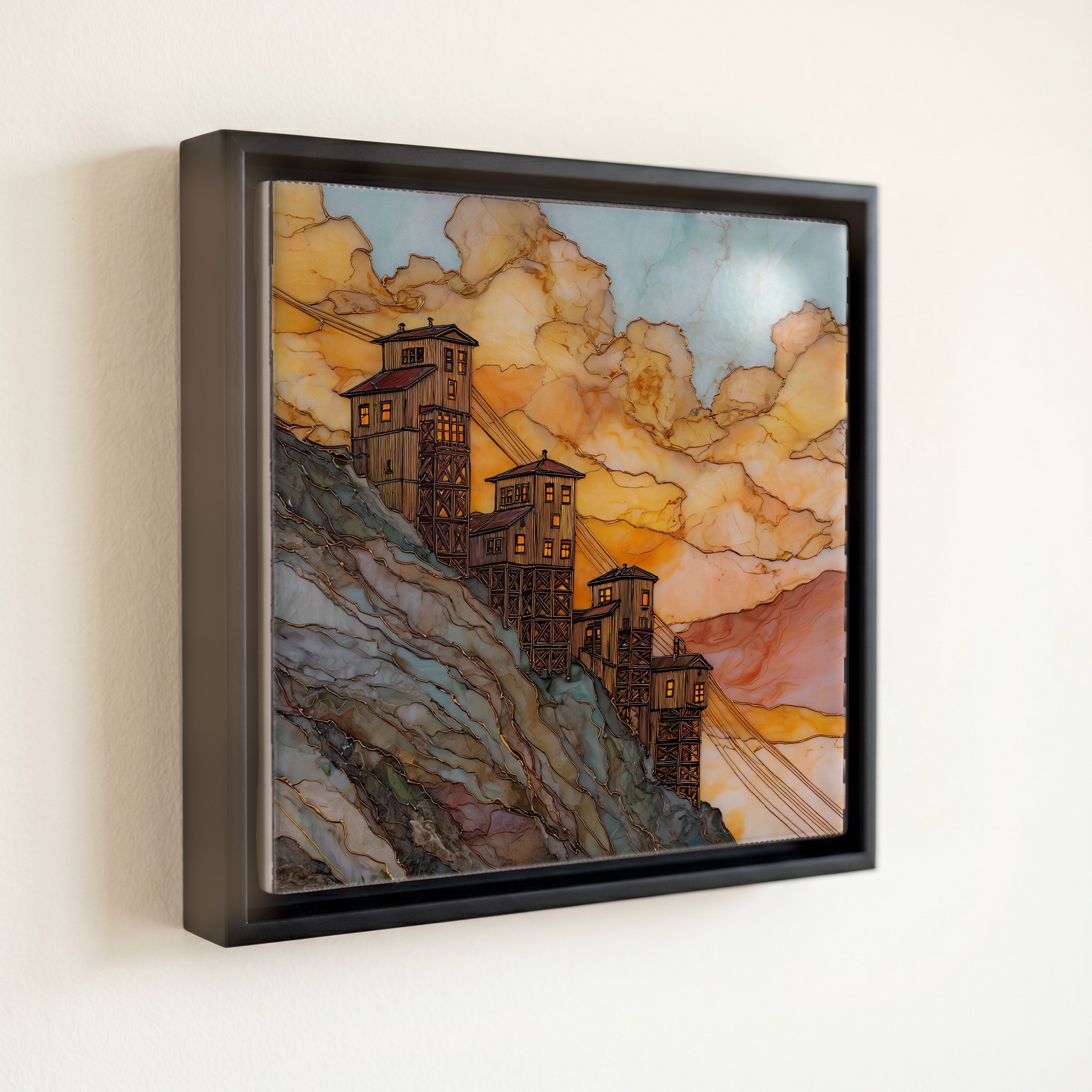 shown in a slim black floating frame · 6 × 6 in