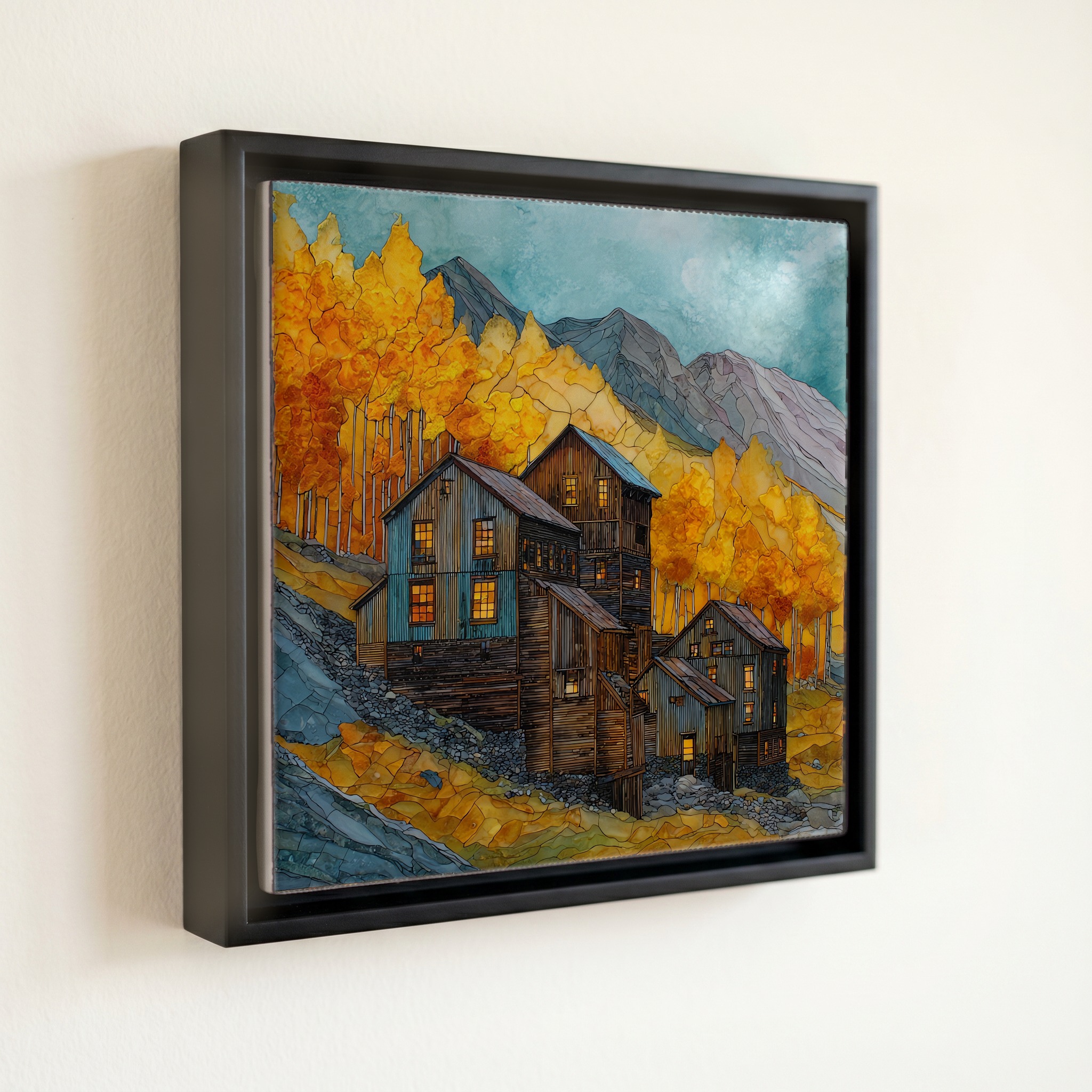 shown in a slim black floating frame · 6 × 6 in