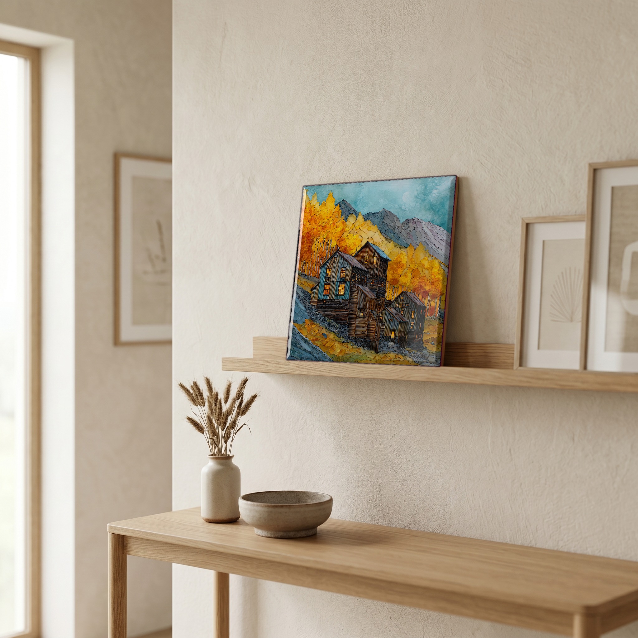 On a picture ledge, where the light comes in.