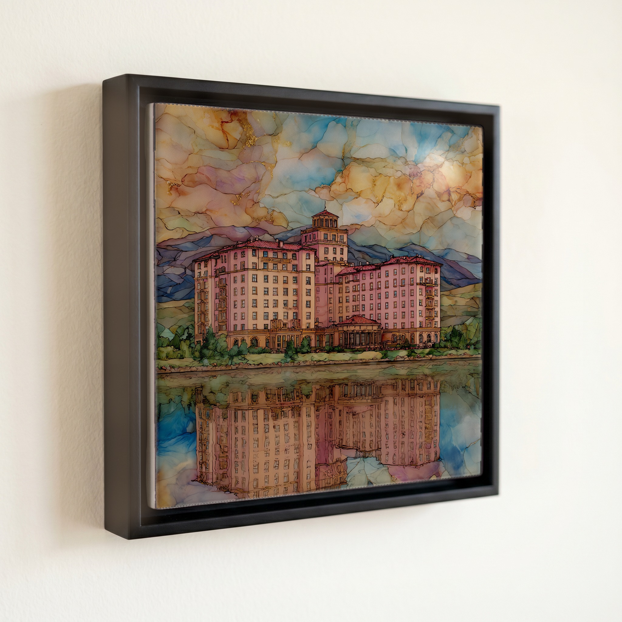 shown in a slim black floating frame · 6 × 6 in