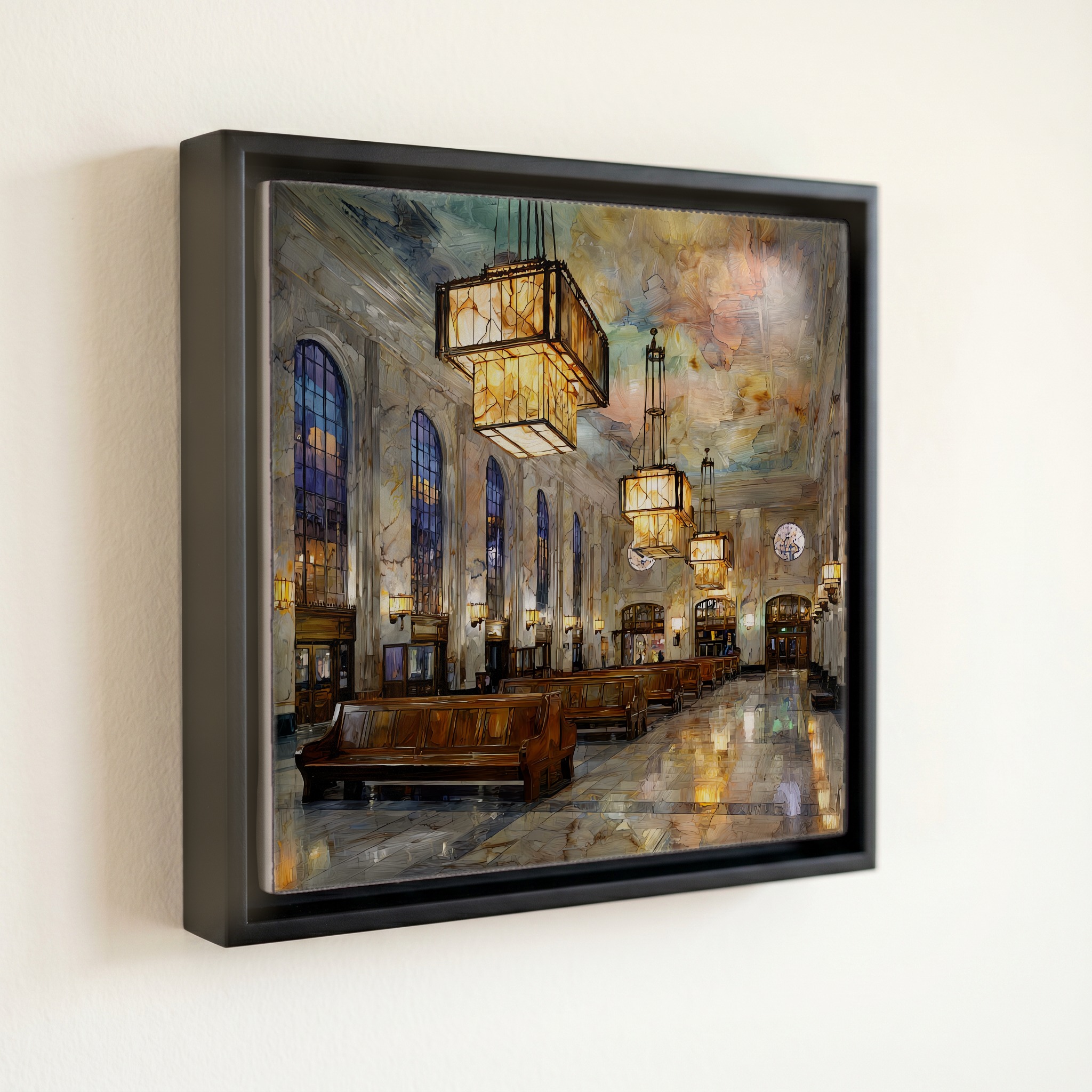 shown in a slim black floating frame · 6 × 6 in