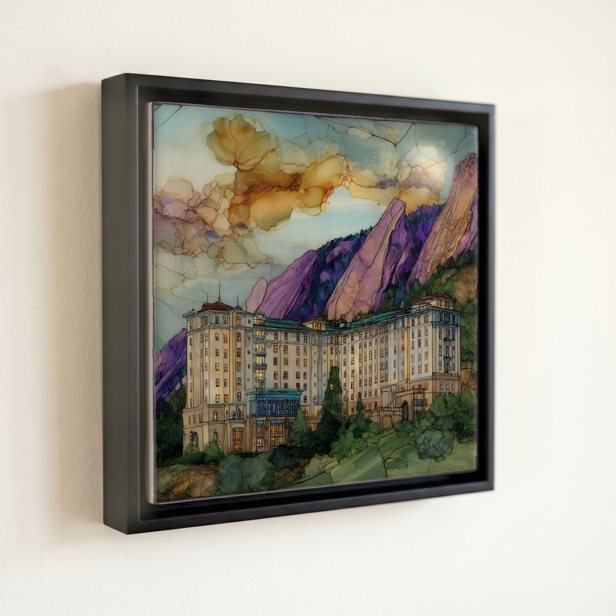 shown in a slim black floating frame · 6 × 6 in