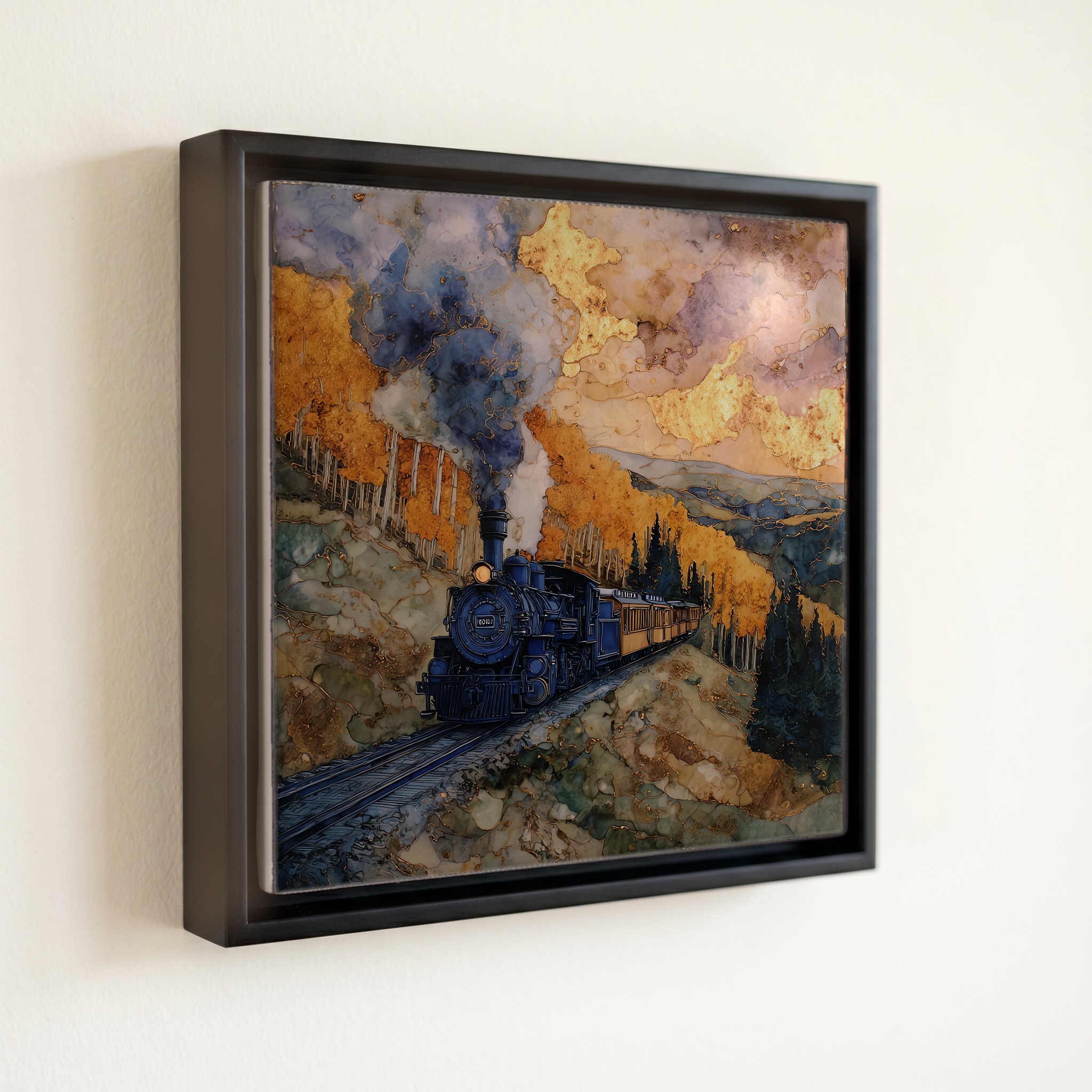 shown in a slim black floating frame · 6 × 6 in