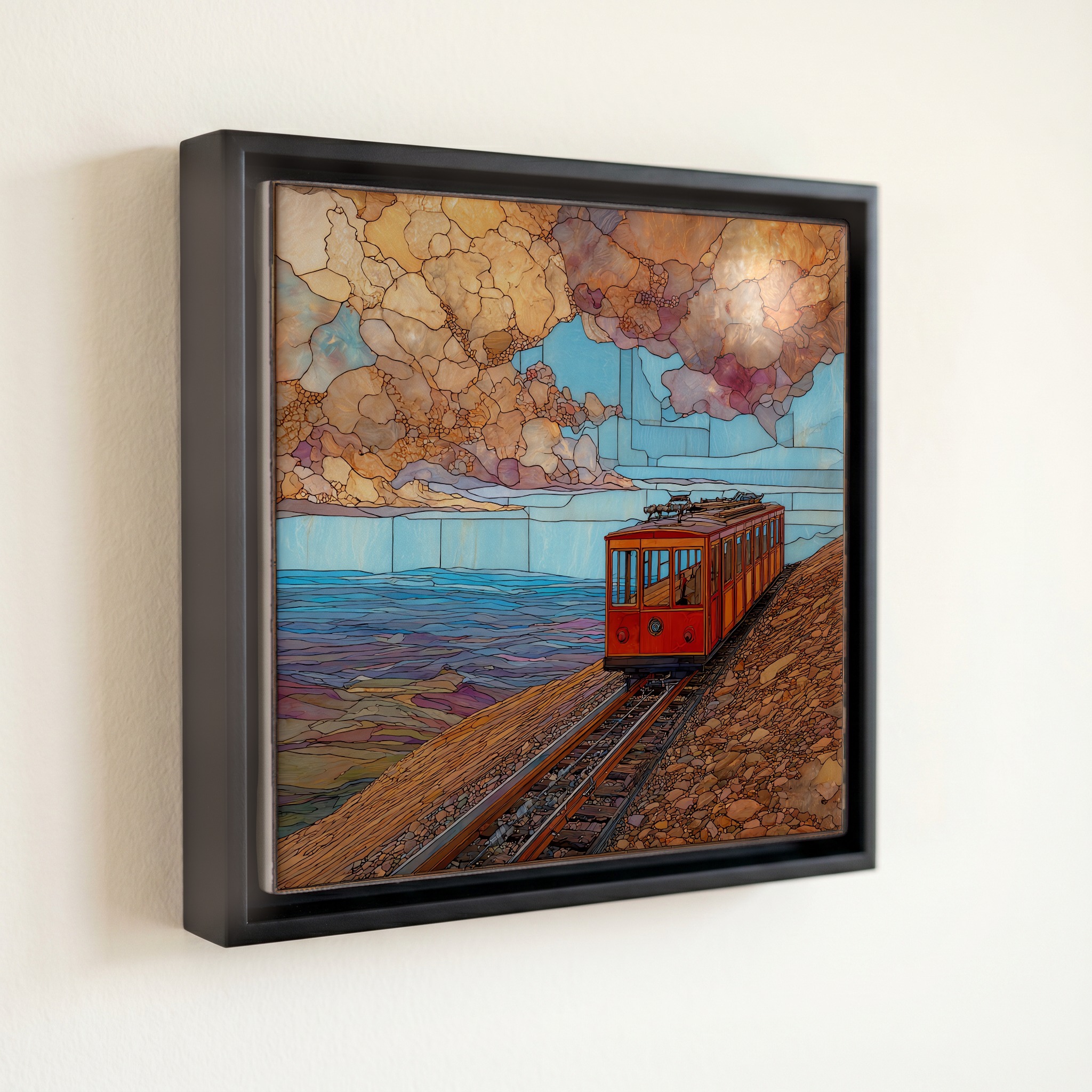shown in a slim black floating frame · 6 × 6 in