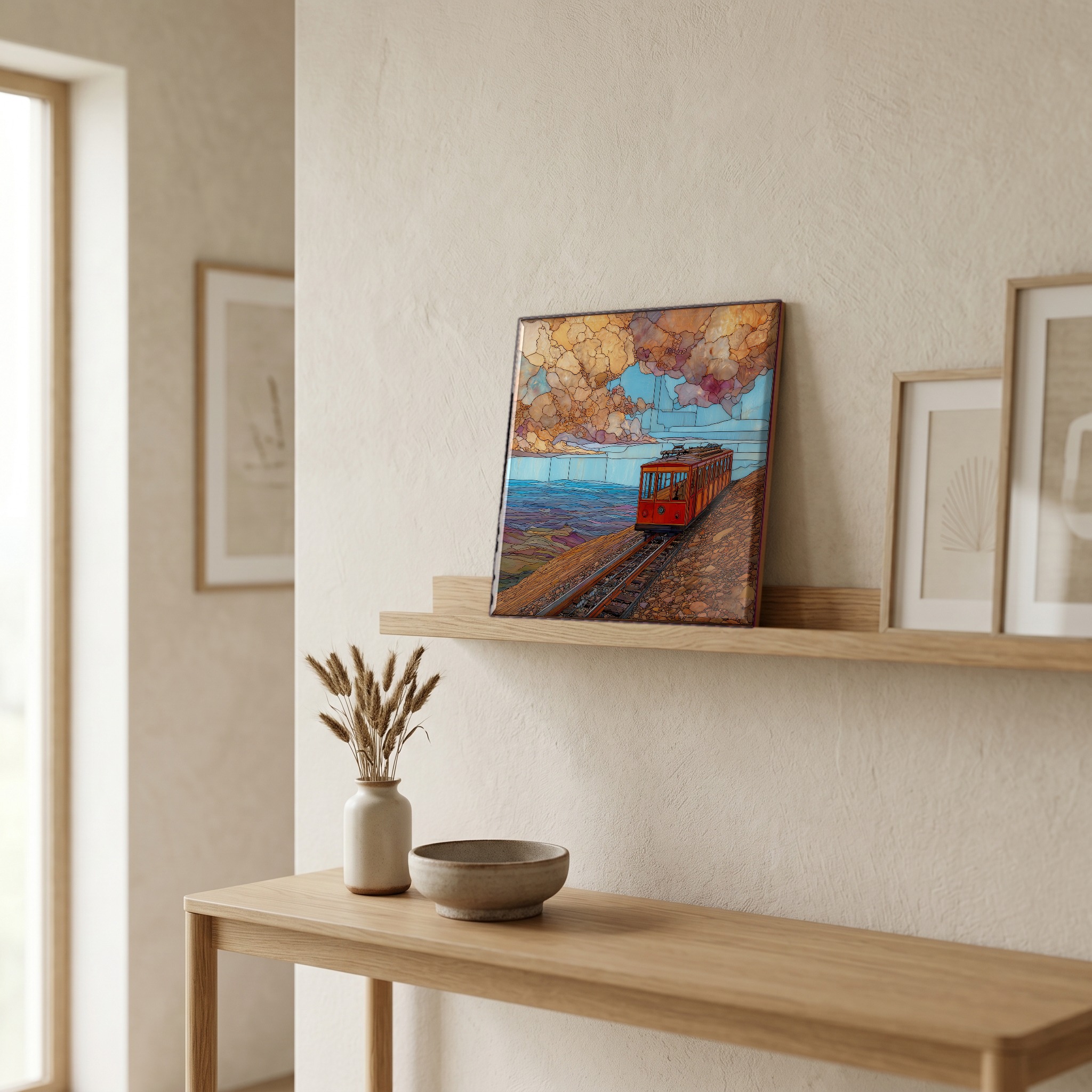 On a picture ledge, where the light comes in.