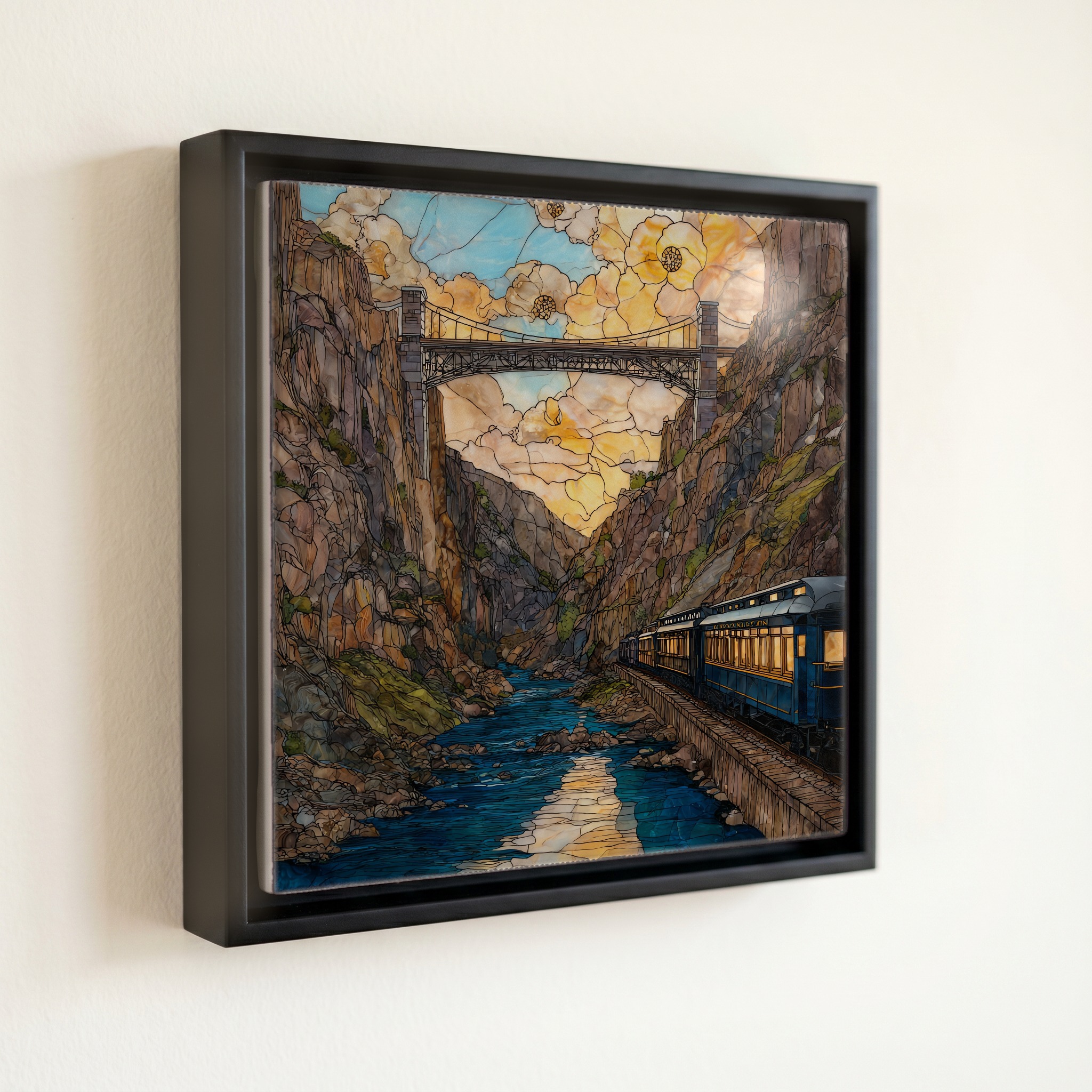 shown in a slim black floating frame · 6 × 6 in