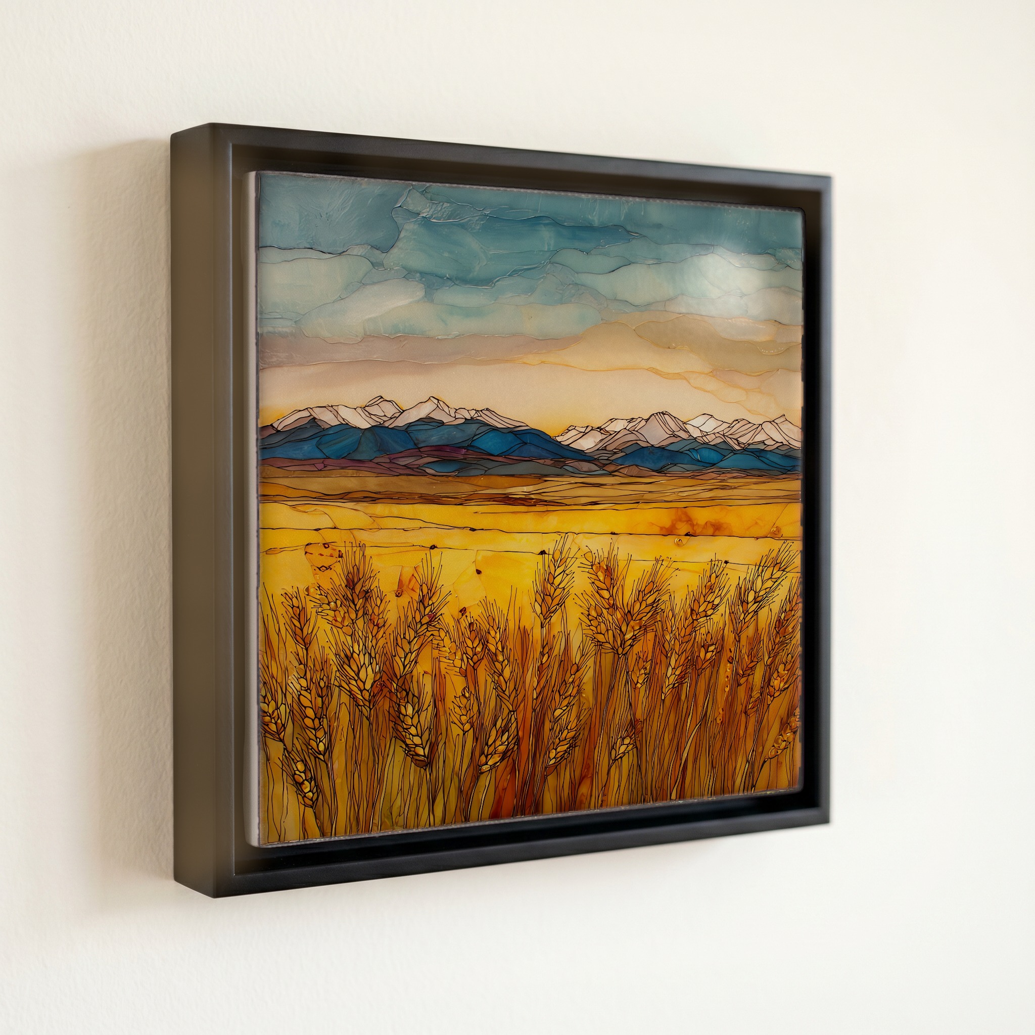 shown in a slim black floating frame · 6 × 6 in