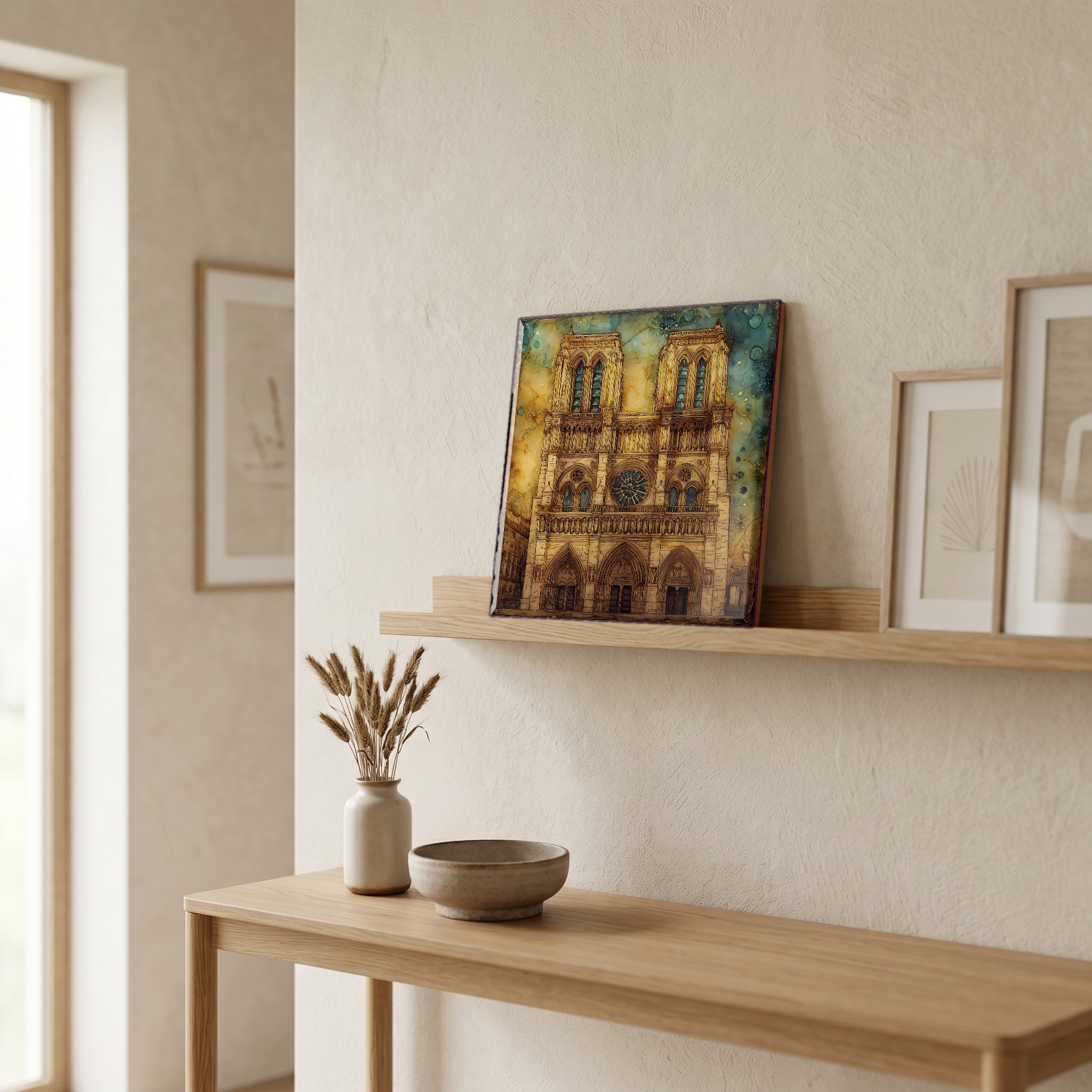 On a picture ledge, where the light comes in.