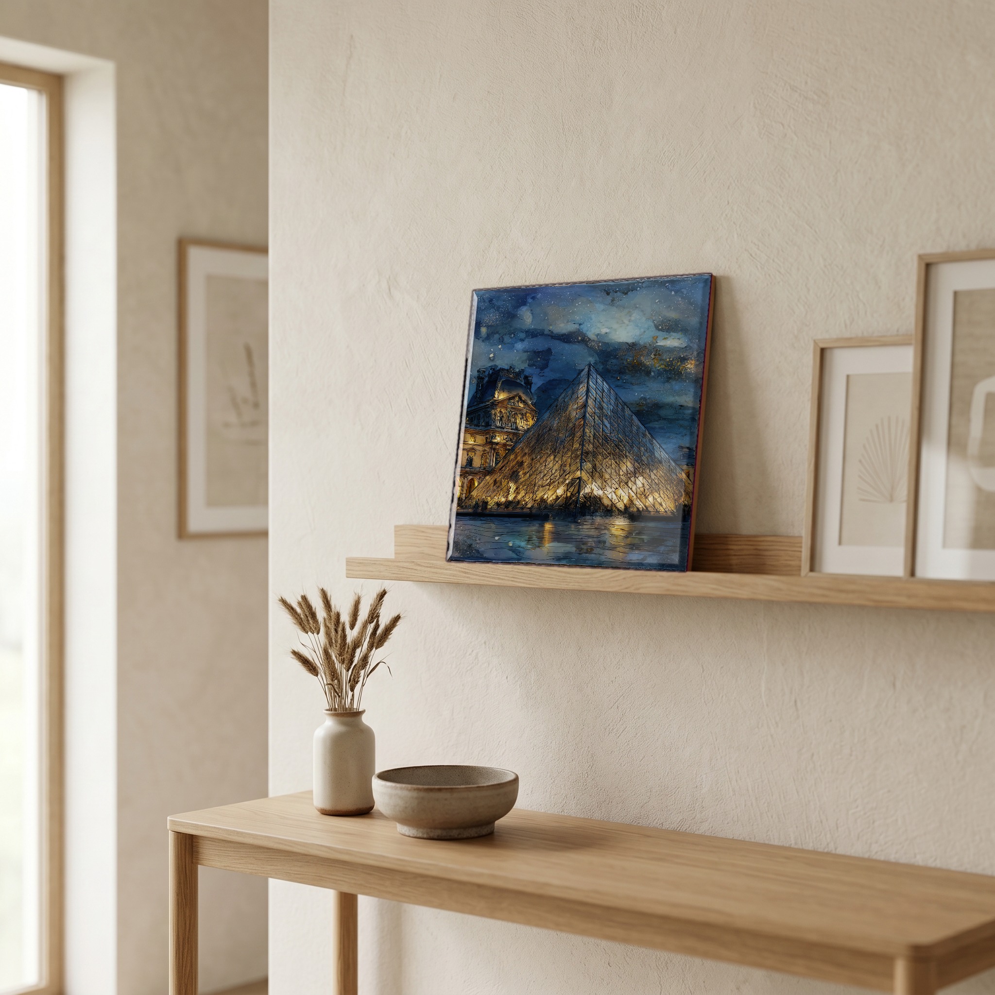 On a picture ledge, where the light comes in.