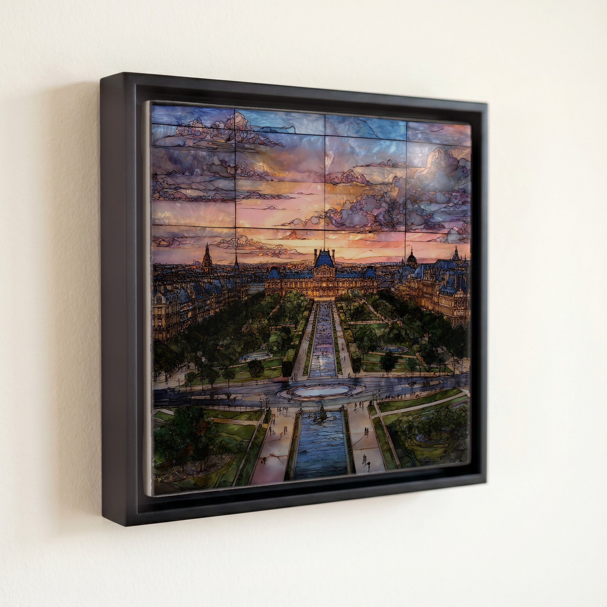 shown in a slim black floating frame · 6 × 6 in