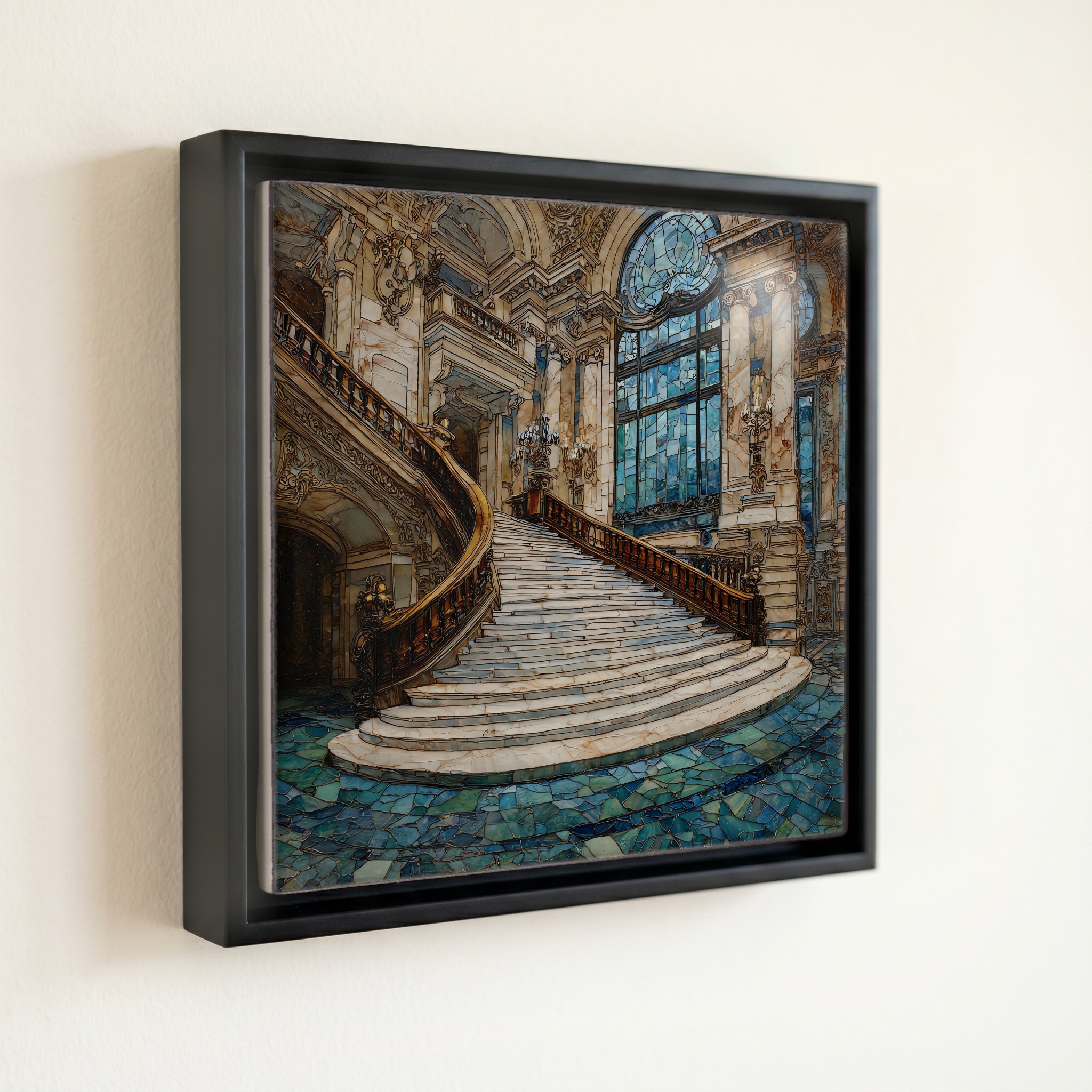 shown in a slim black floating frame · 6 × 6 in