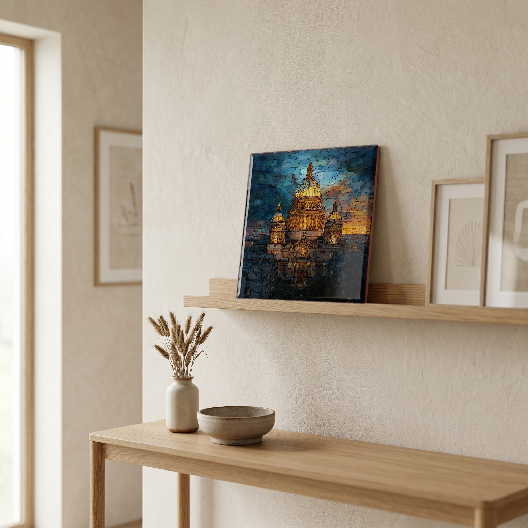 On a picture ledge, where the light comes in.