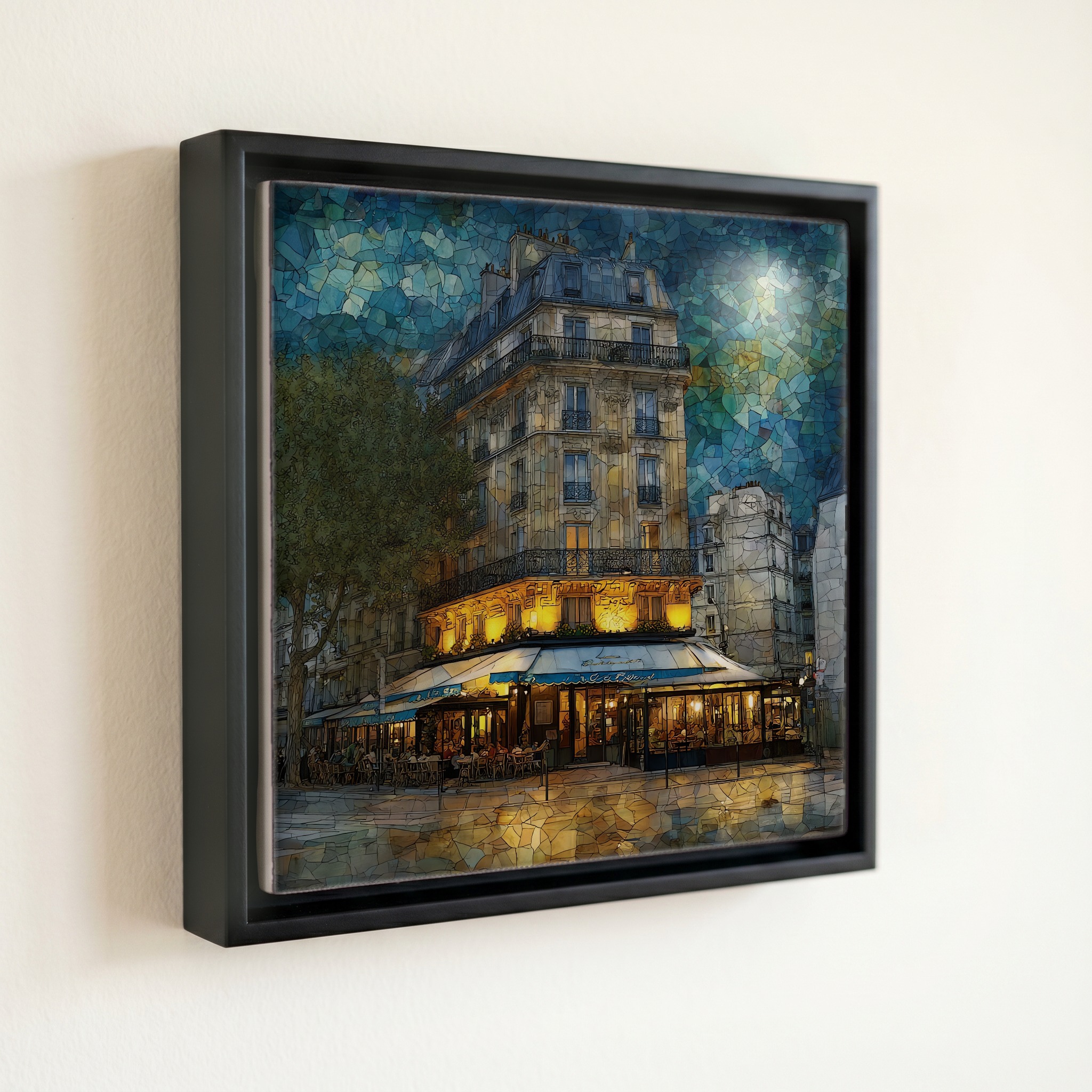 shown in a slim black floating frame · 6 × 6 in