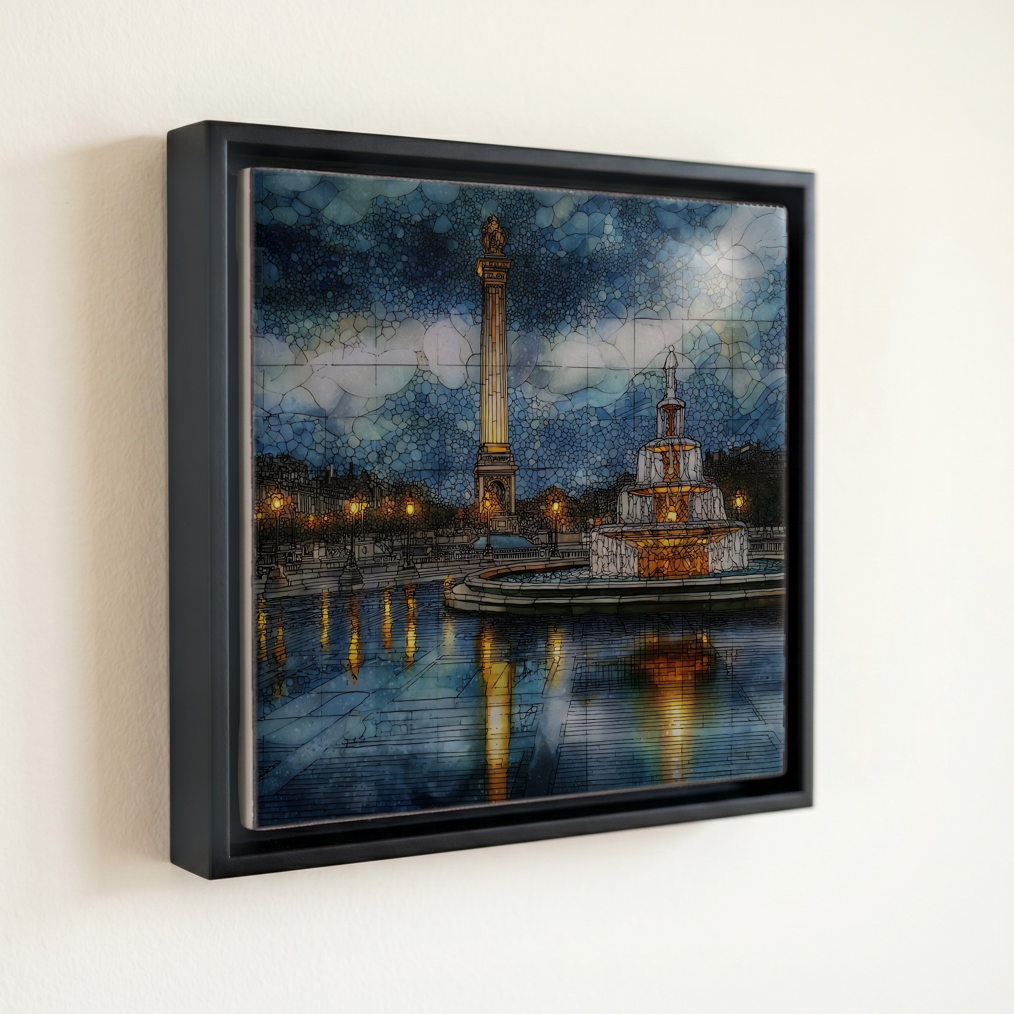 shown in a slim black floating frame · 6 × 6 in
