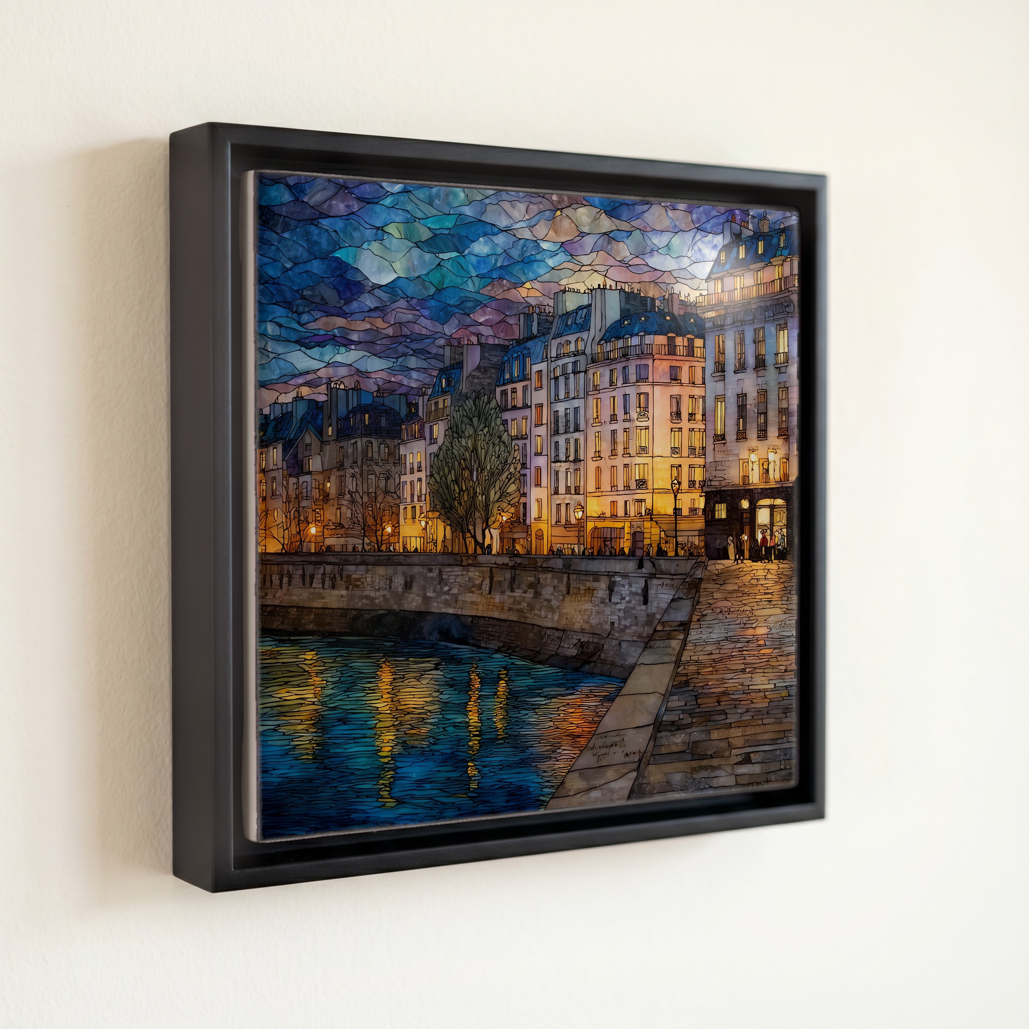 shown in a slim black floating frame · 6 × 6 in