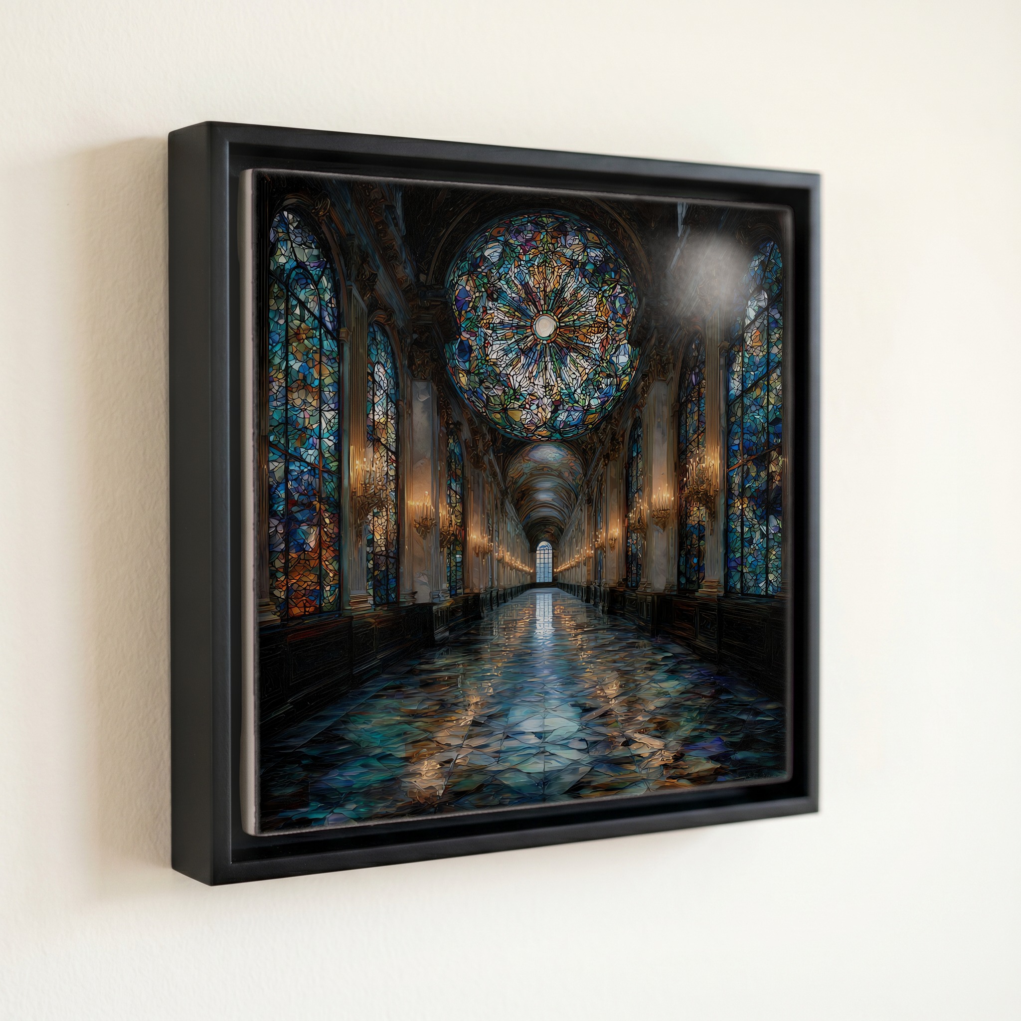 shown in a slim black floating frame · 6 × 6 in