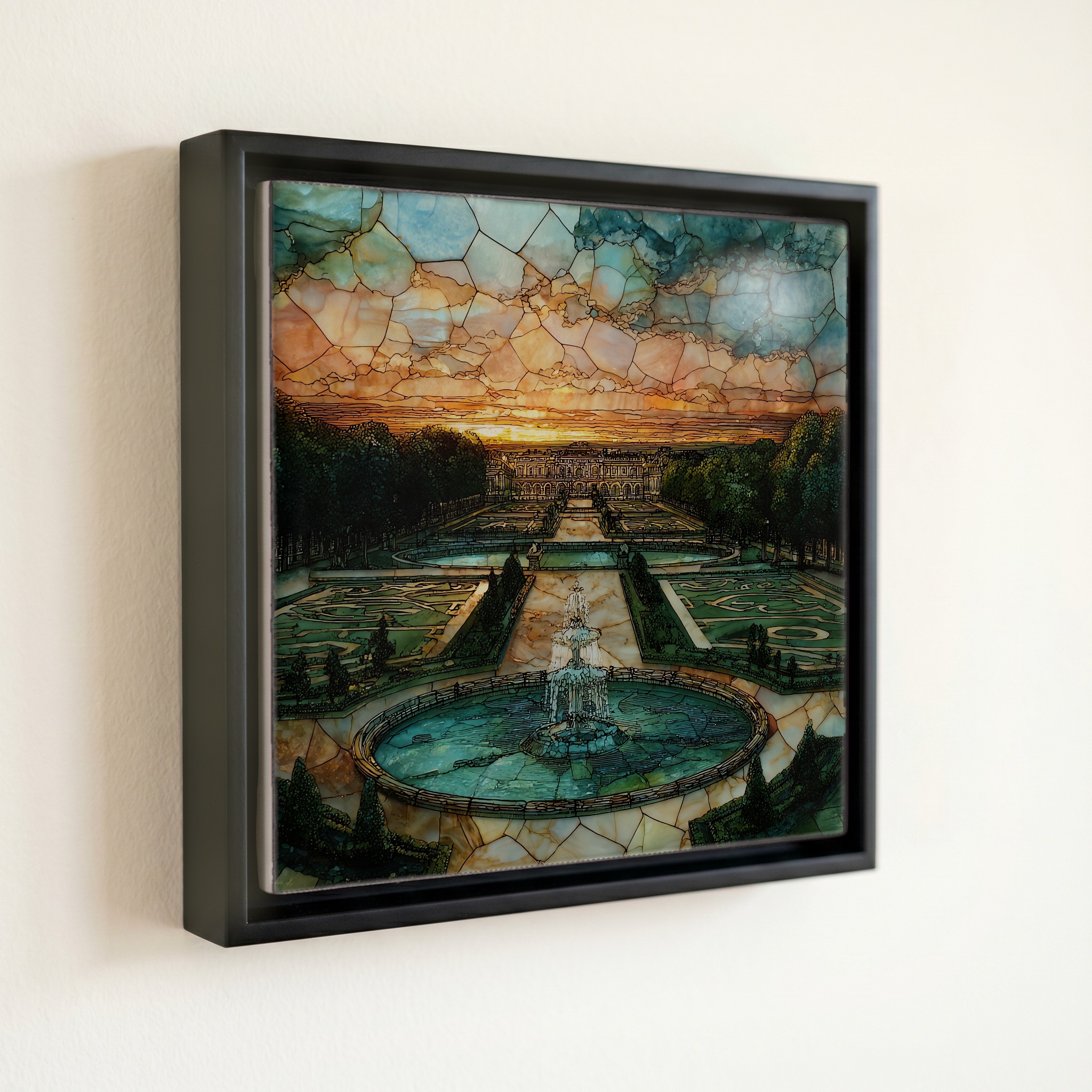 shown in a slim black floating frame · 6 × 6 in