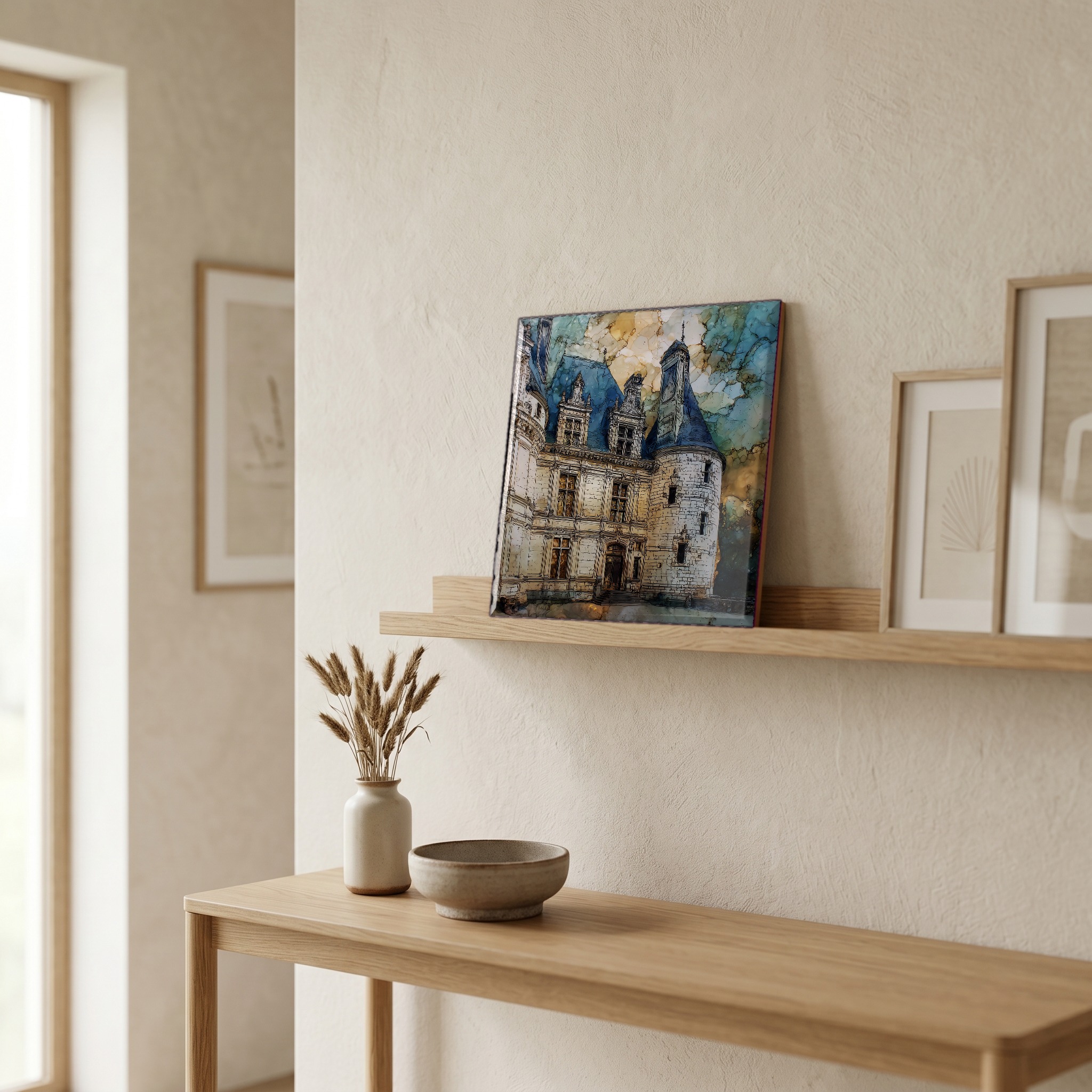 On a picture ledge, where the light comes in.