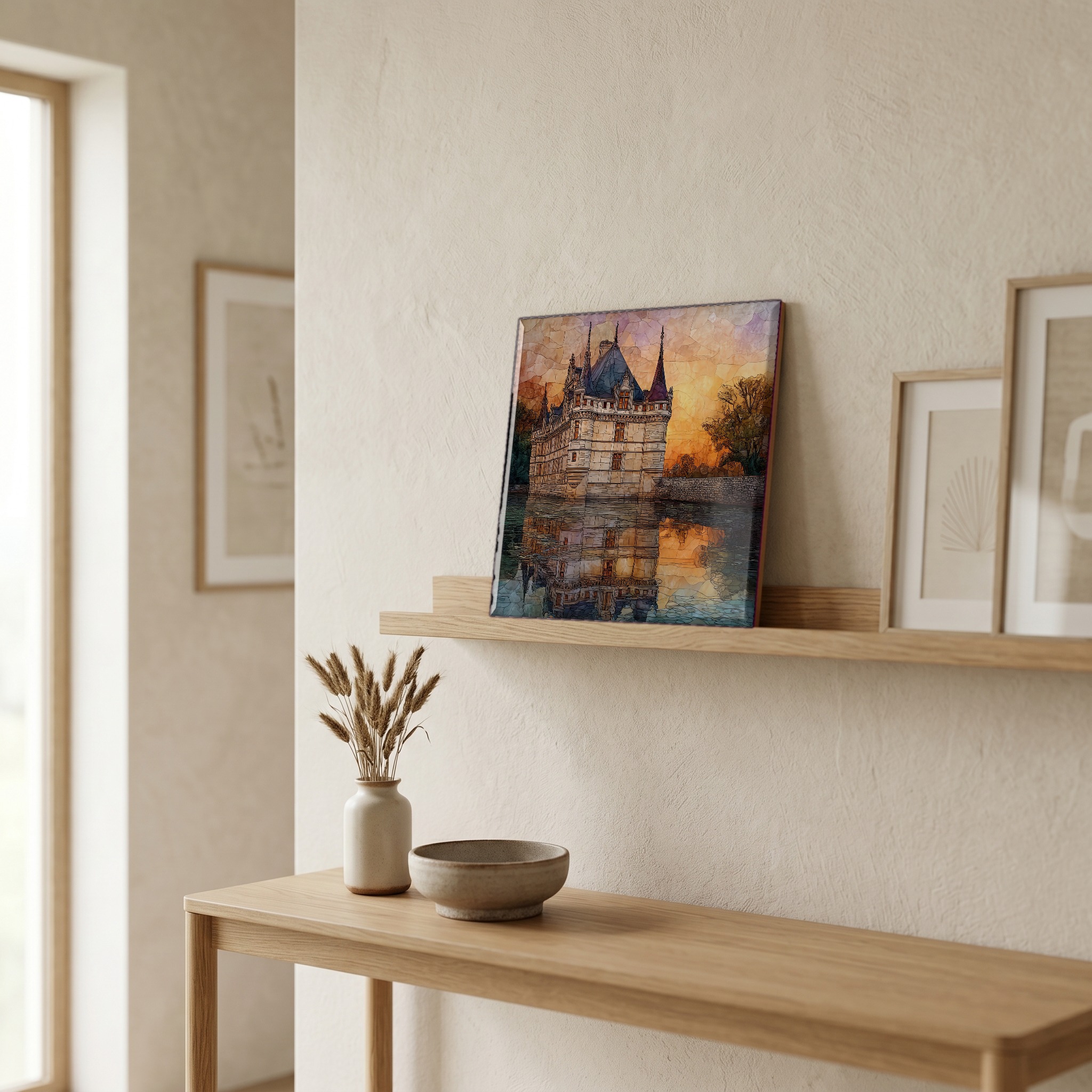 On a picture ledge, where the light comes in.