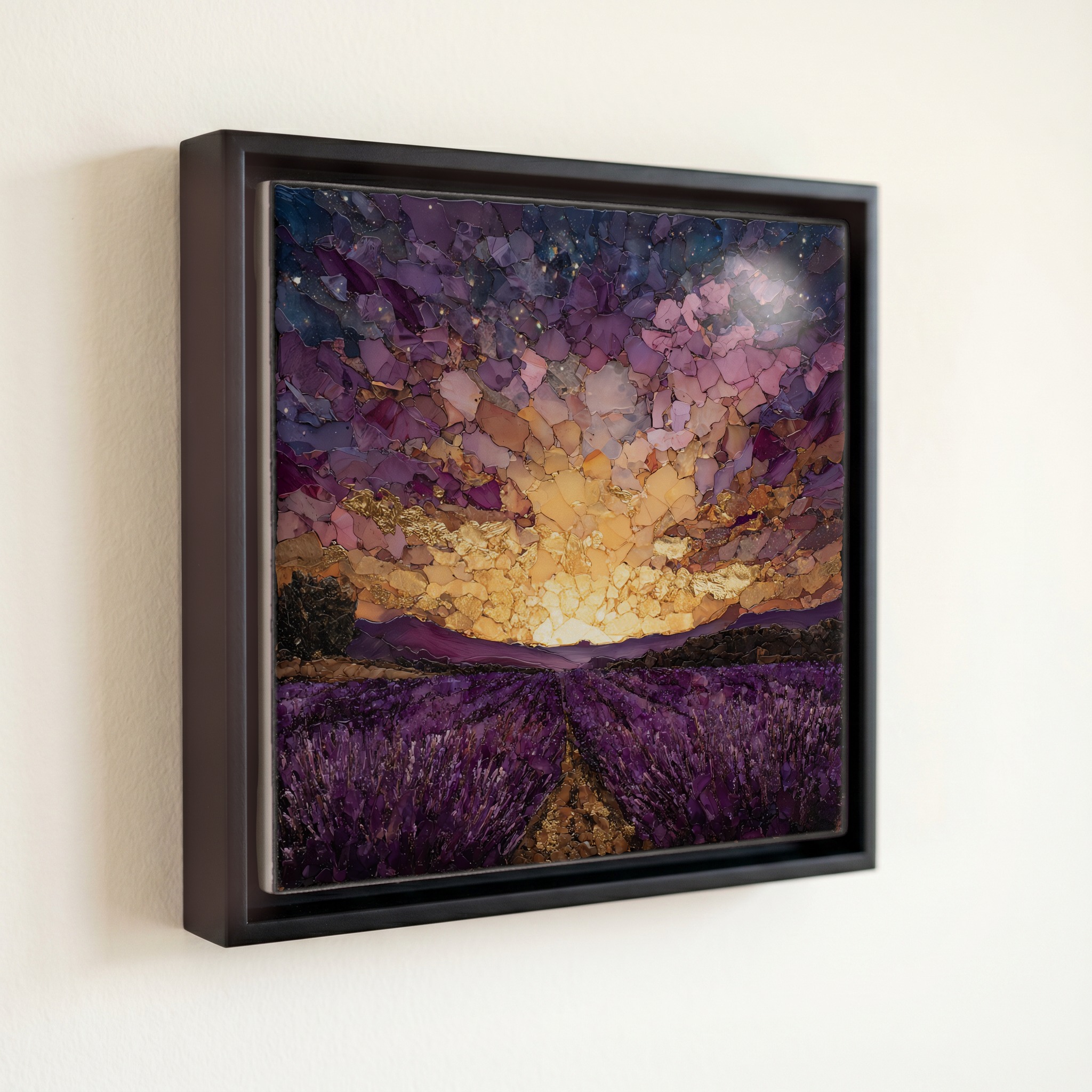 shown in a slim black floating frame · 6 × 6 in