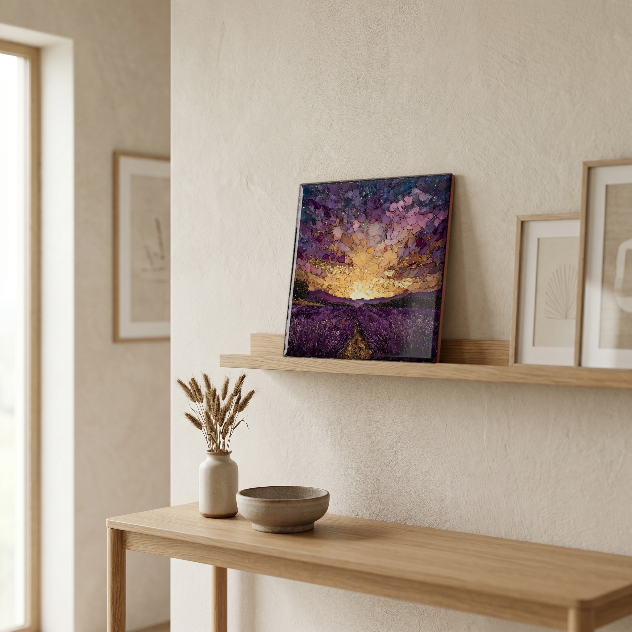 On a picture ledge, where the light comes in.