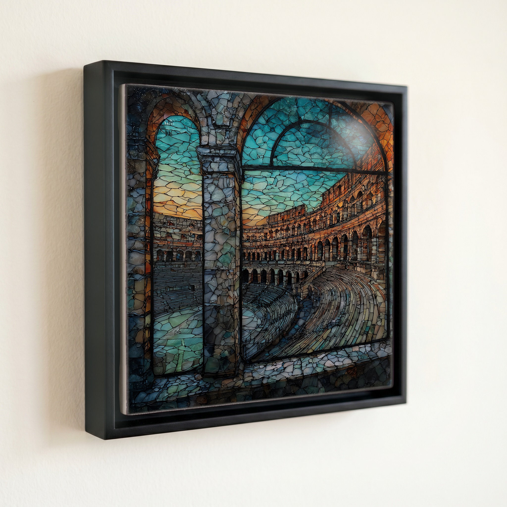 shown in a slim black floating frame · 6 × 6 in