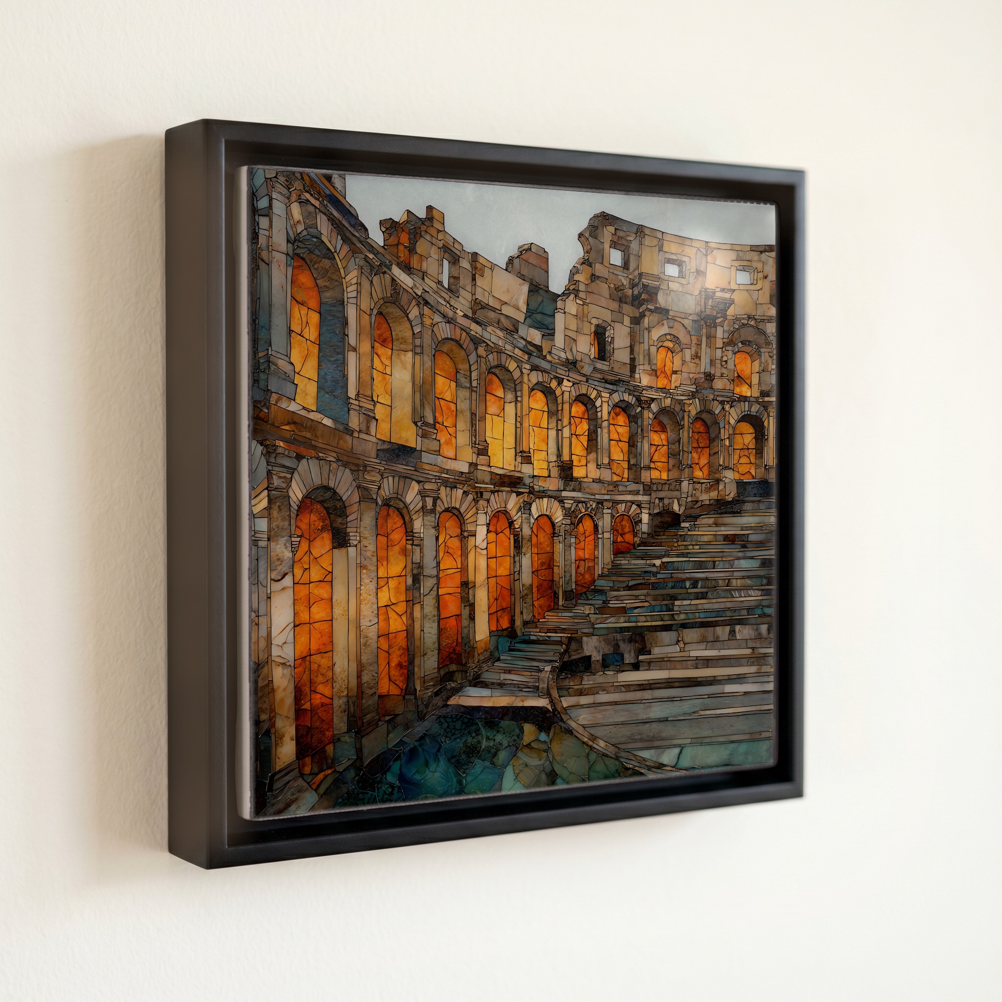 shown in a slim black floating frame · 6 × 6 in
