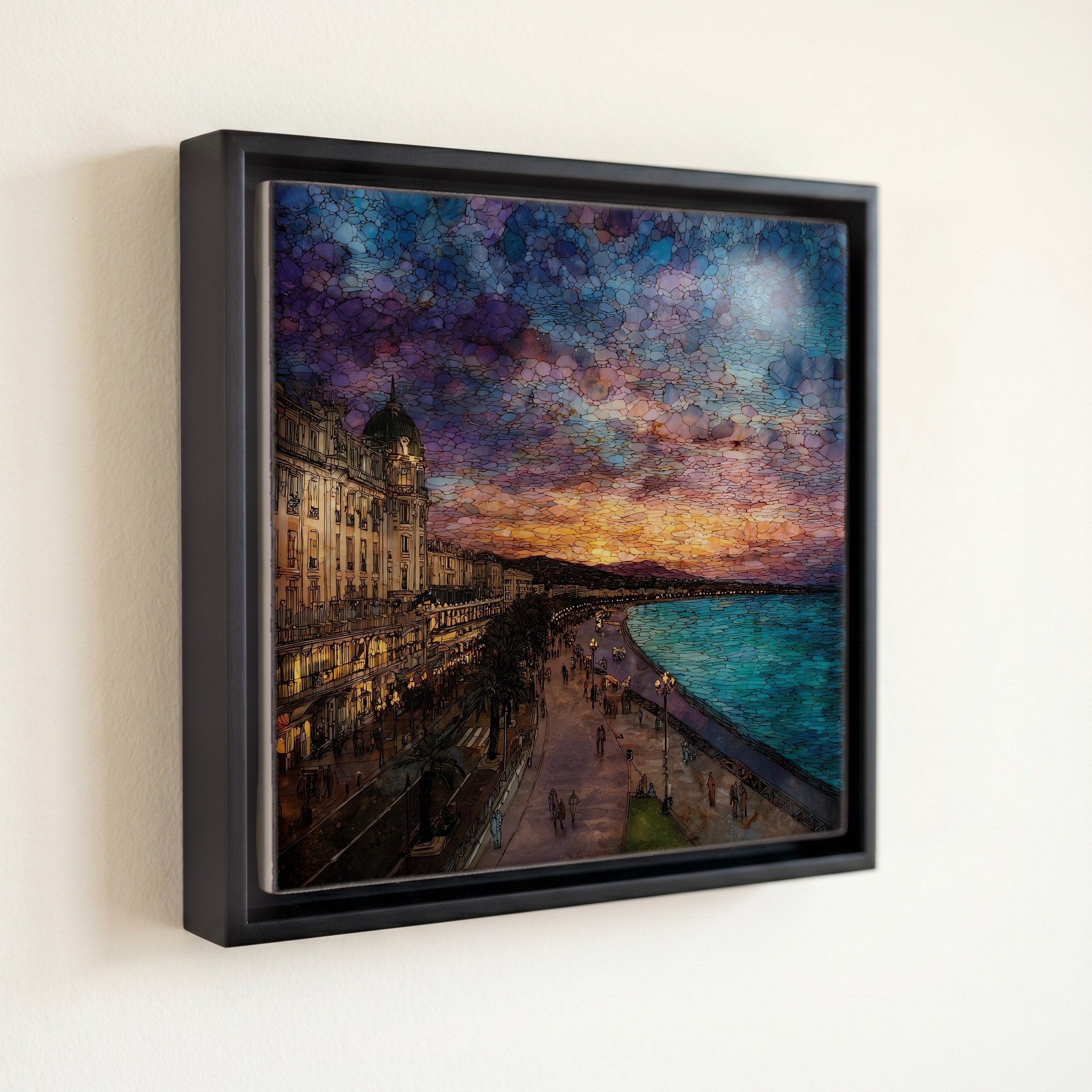 shown in a slim black floating frame · 6 × 6 in