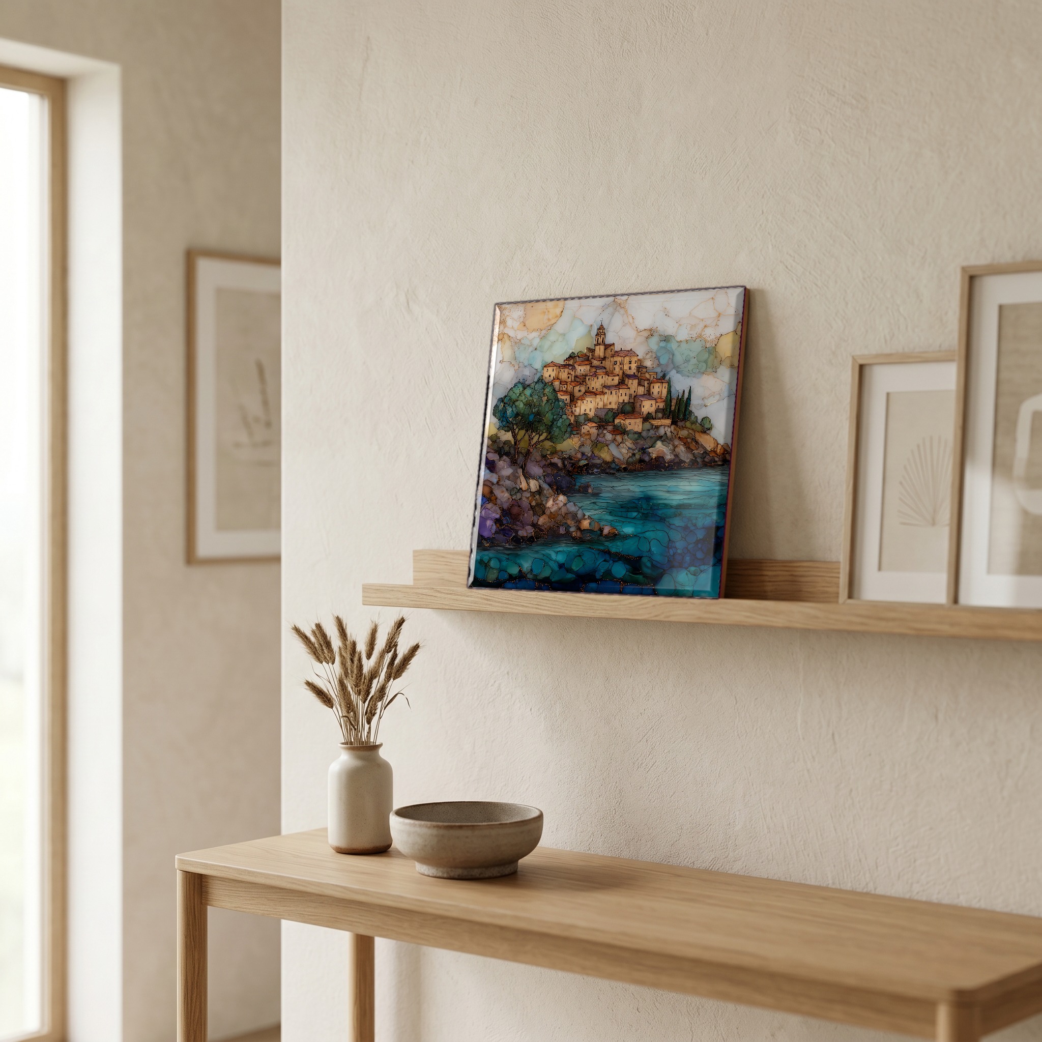 On a picture ledge, where the light comes in.