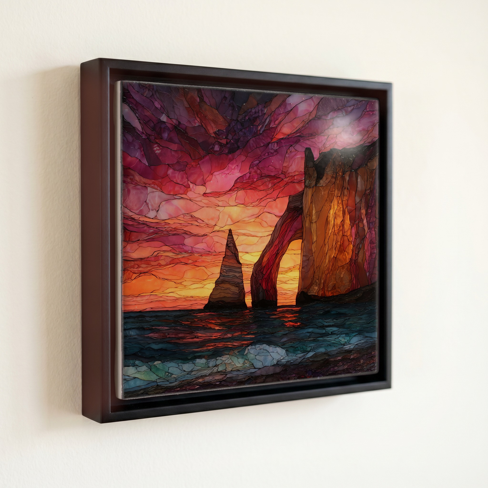 shown in a slim black floating frame · 6 × 6 in