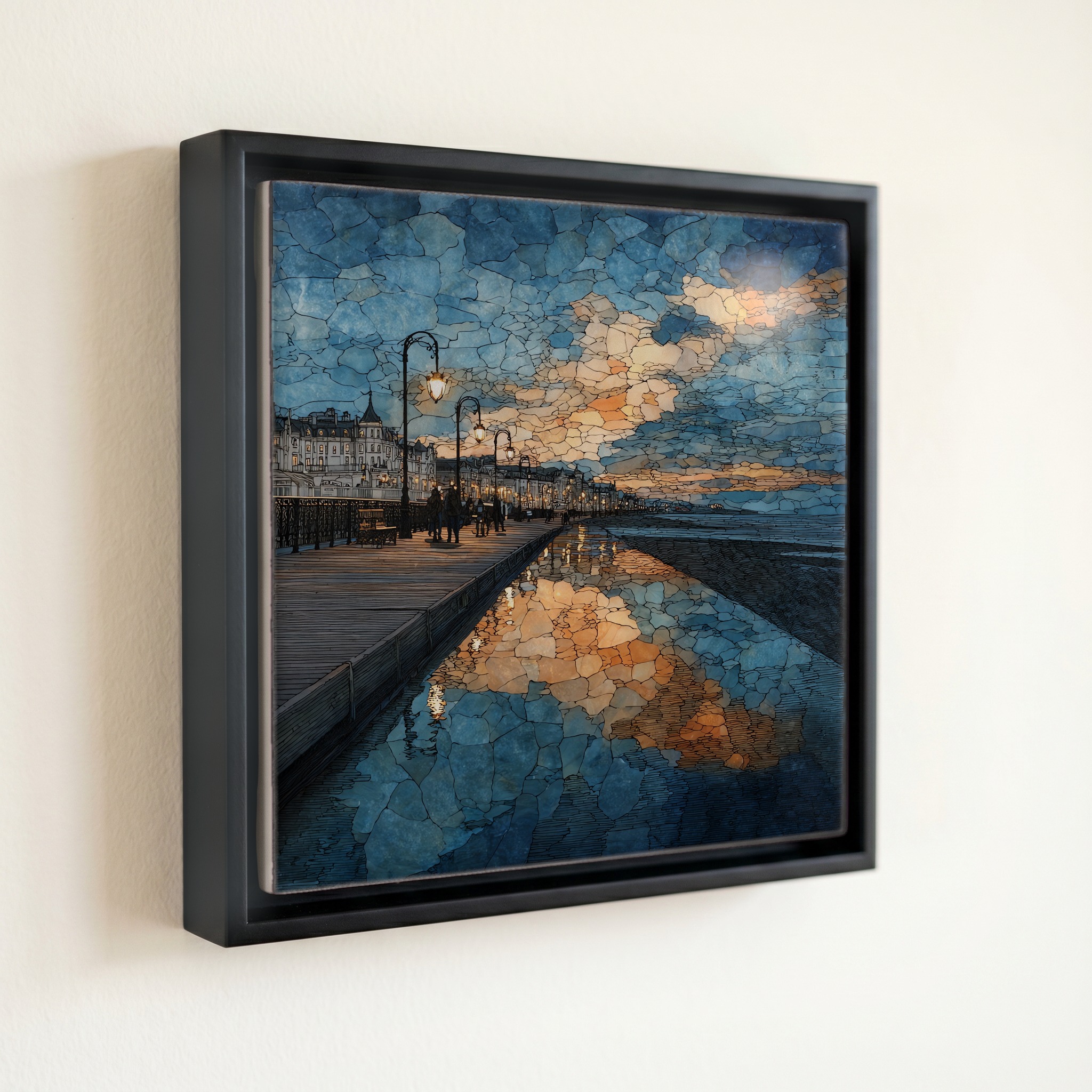 shown in a slim black floating frame · 6 × 6 in