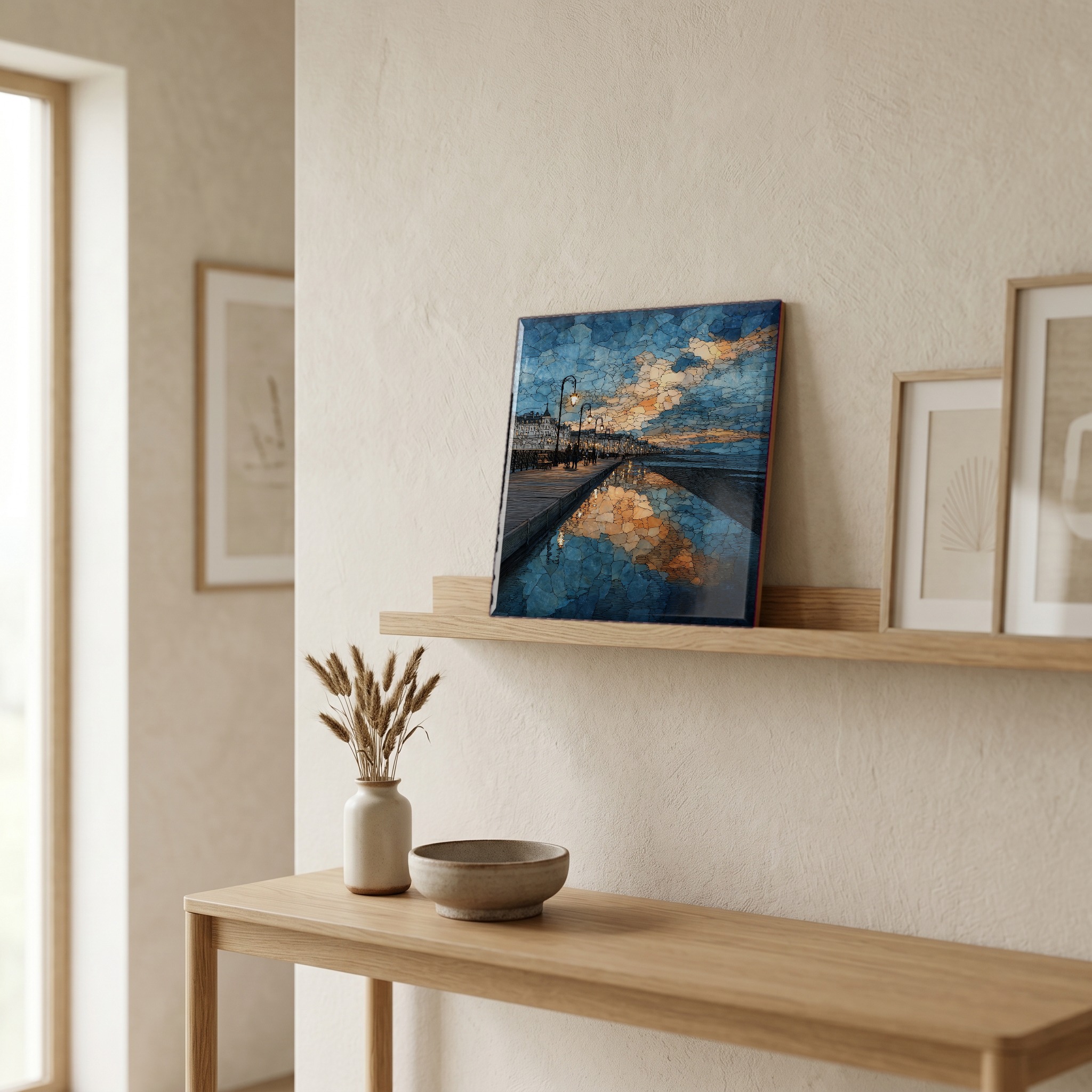 On a picture ledge, where the light comes in.
