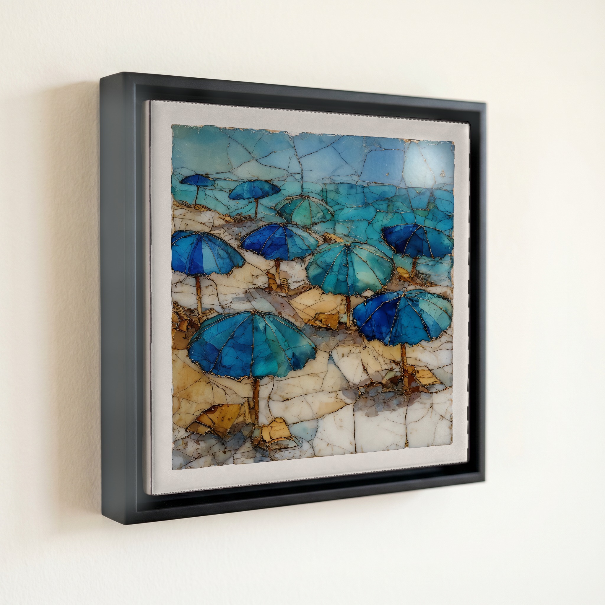 shown in a slim black floating frame · 6 × 6 in