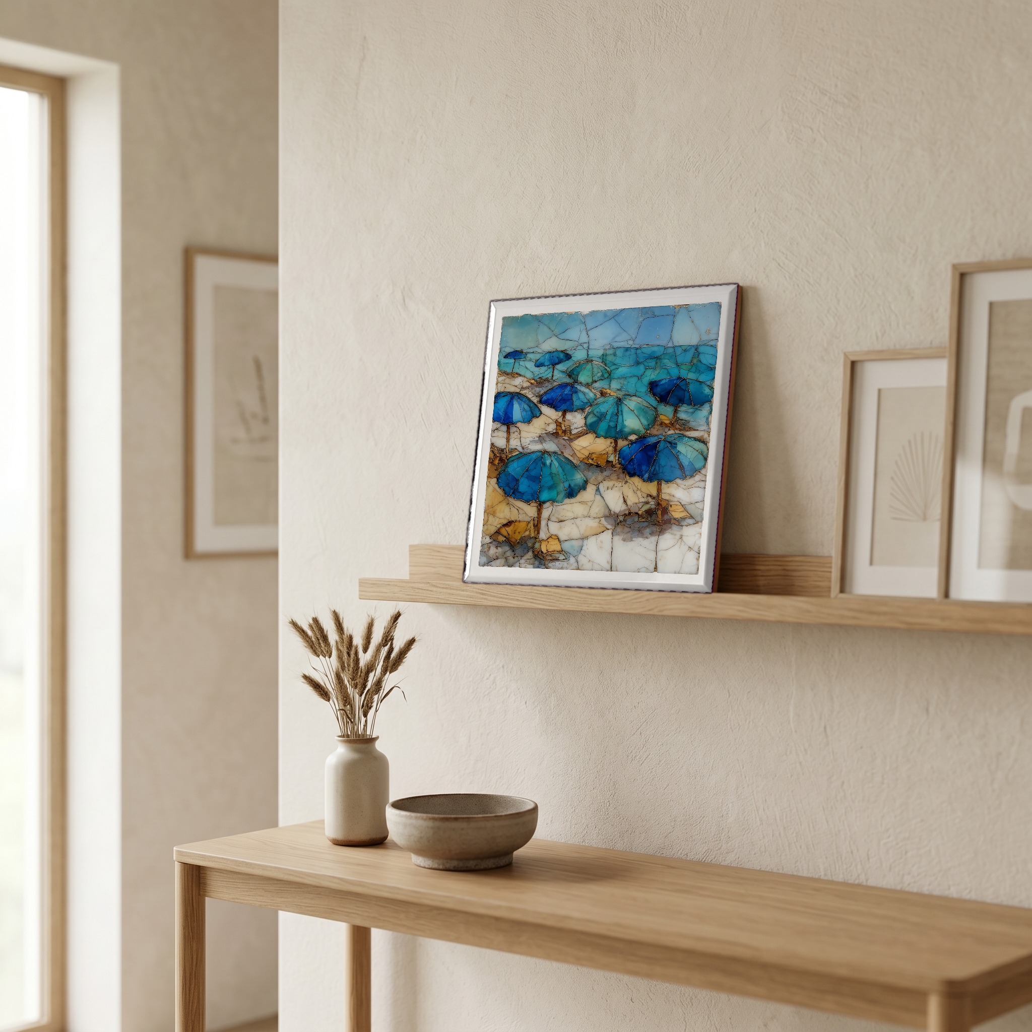 On a picture ledge, where the light comes in.