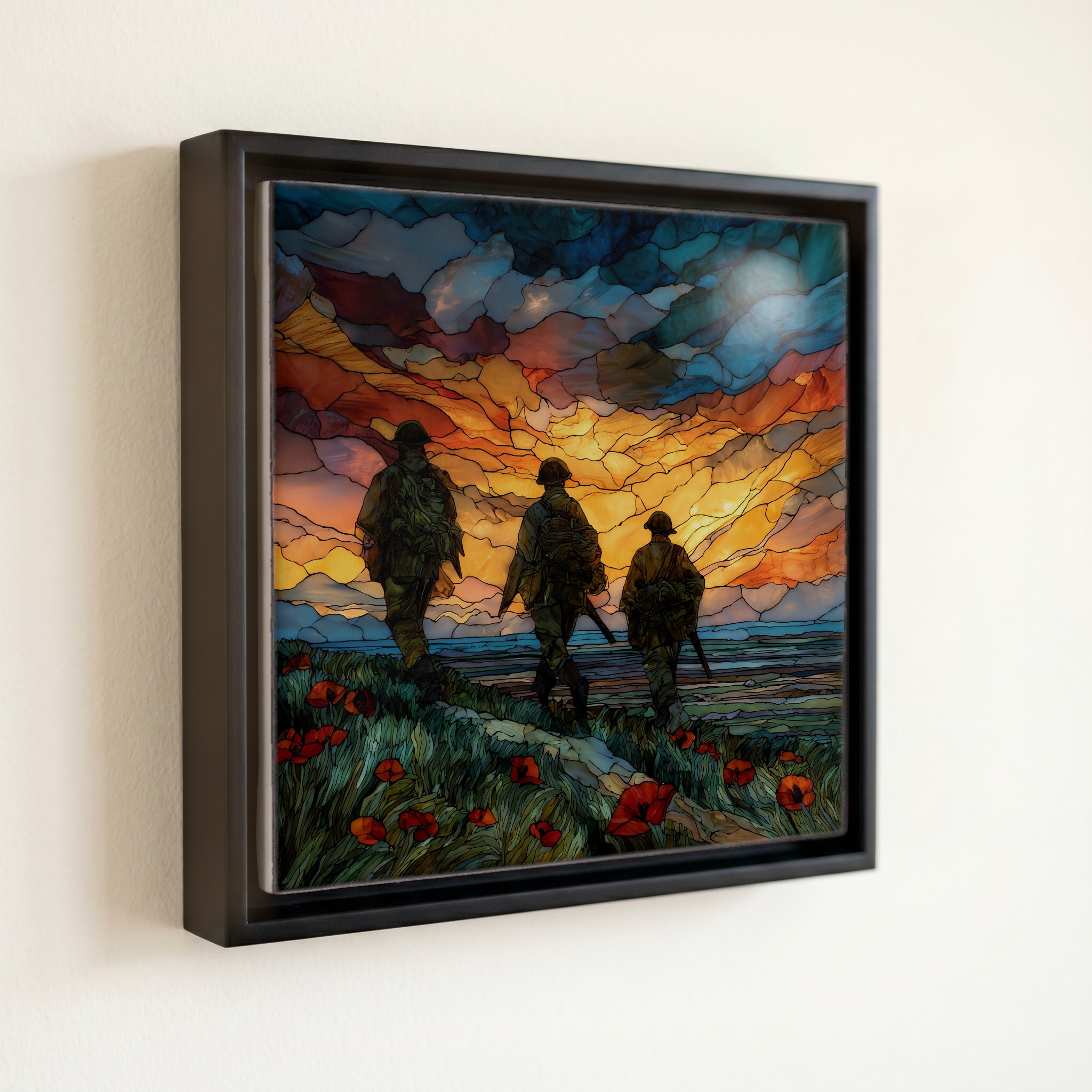 shown in a slim black floating frame · 6 × 6 in