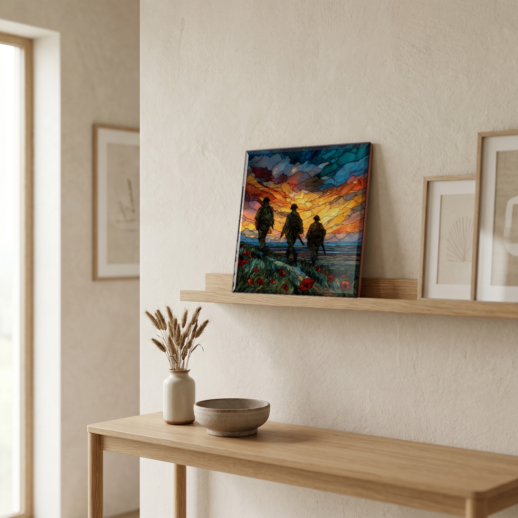 On a picture ledge, where the light comes in.