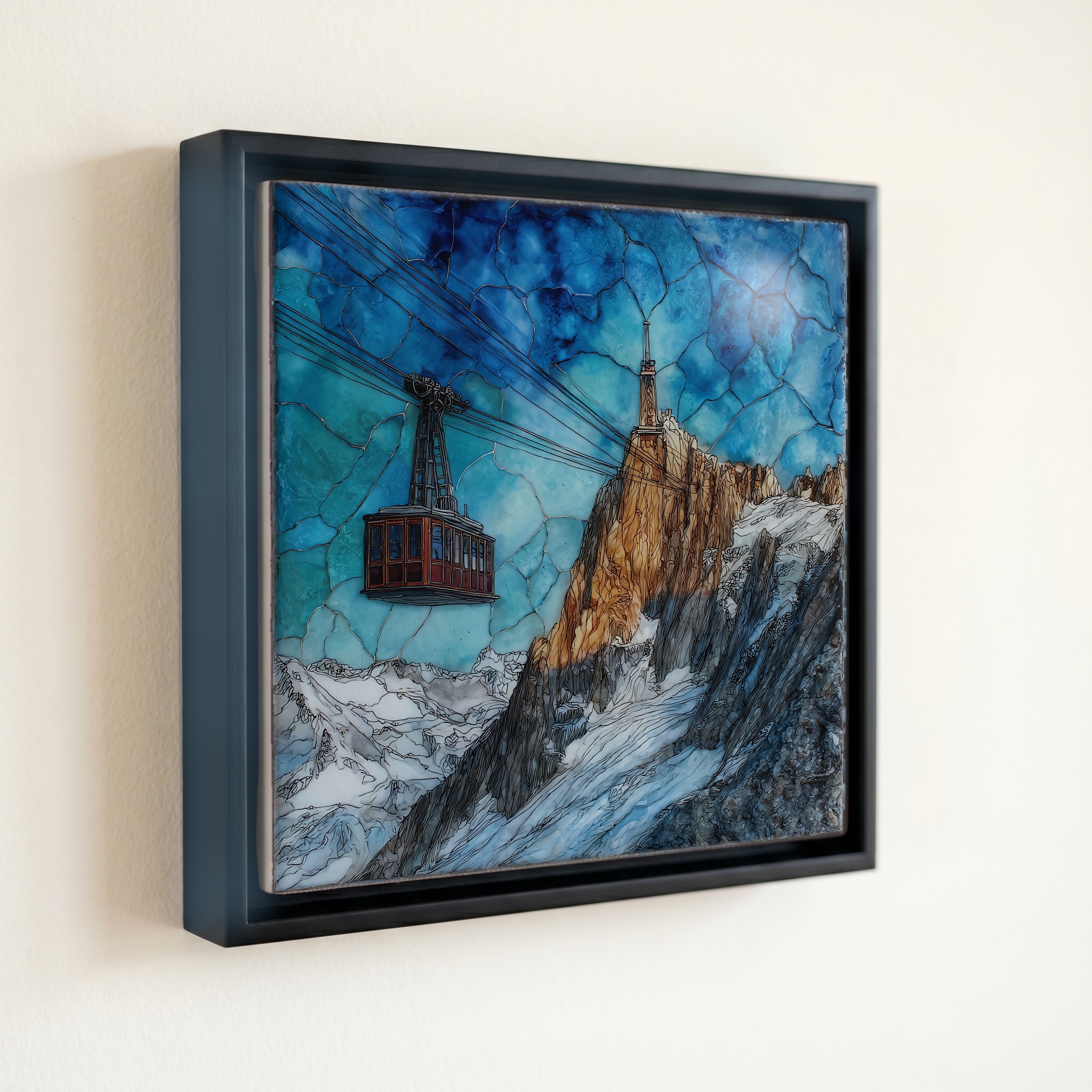 shown in a slim black floating frame · 6 × 6 in