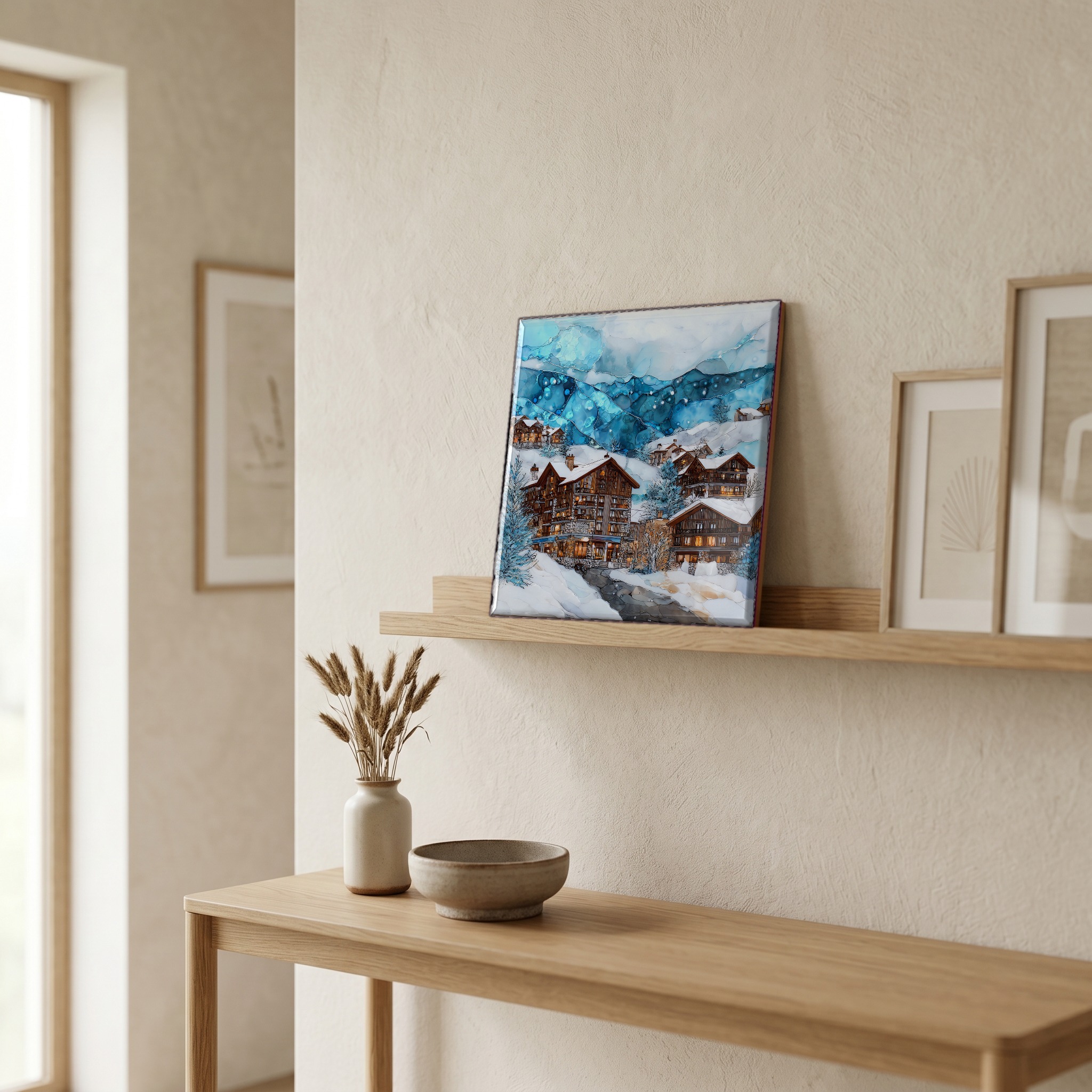 On a picture ledge, where the light comes in.