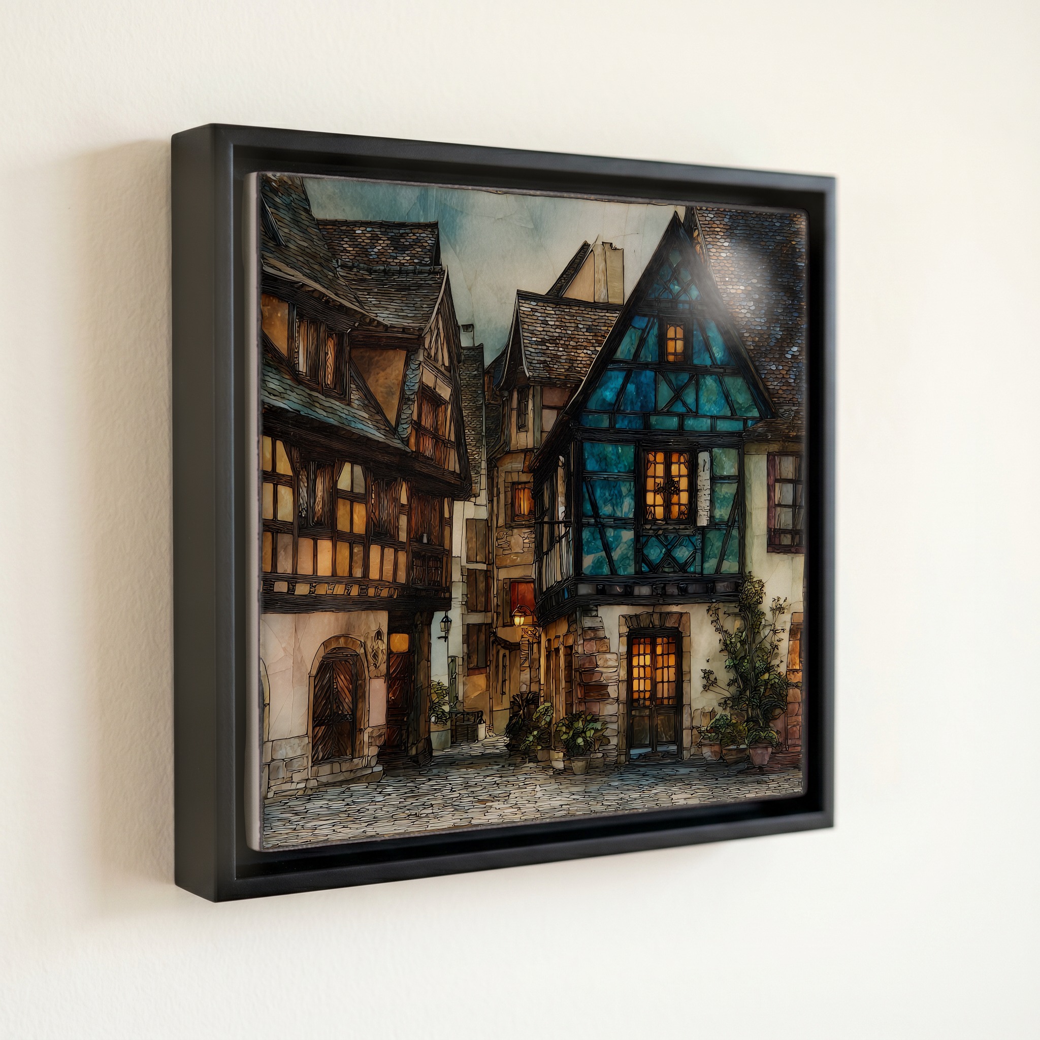 shown in a slim black floating frame · 6 × 6 in